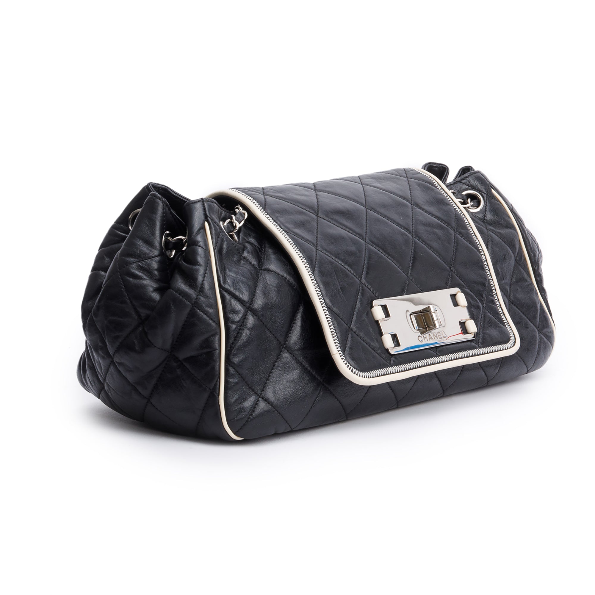 Chanel Black Quilted Calfskin Leather Medium East West Mademoiselle Accordion Reissue Flap Bag