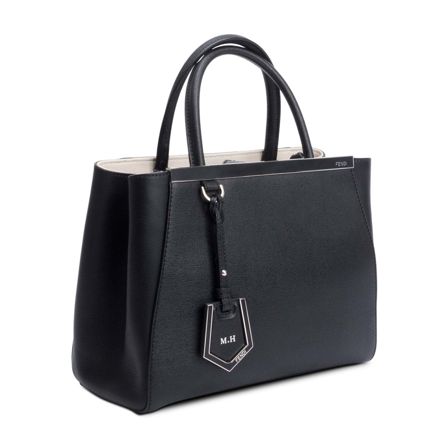 Fendi Black Vitello Elite Leather Petite 2Jours Tote w/ Strap