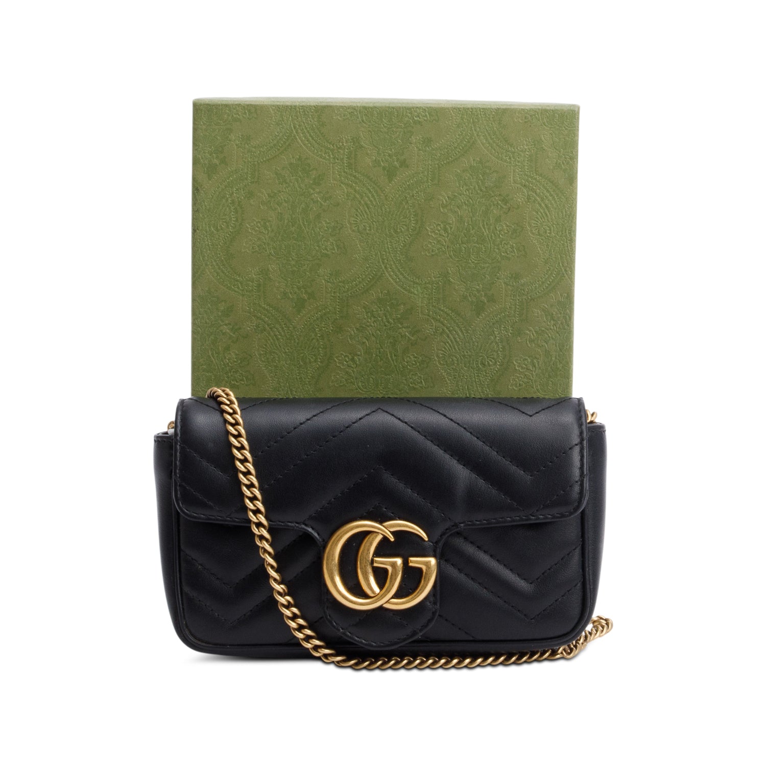 Gucci Black GG Marmont Matelasse Leather Super Mini Bag w/ Box