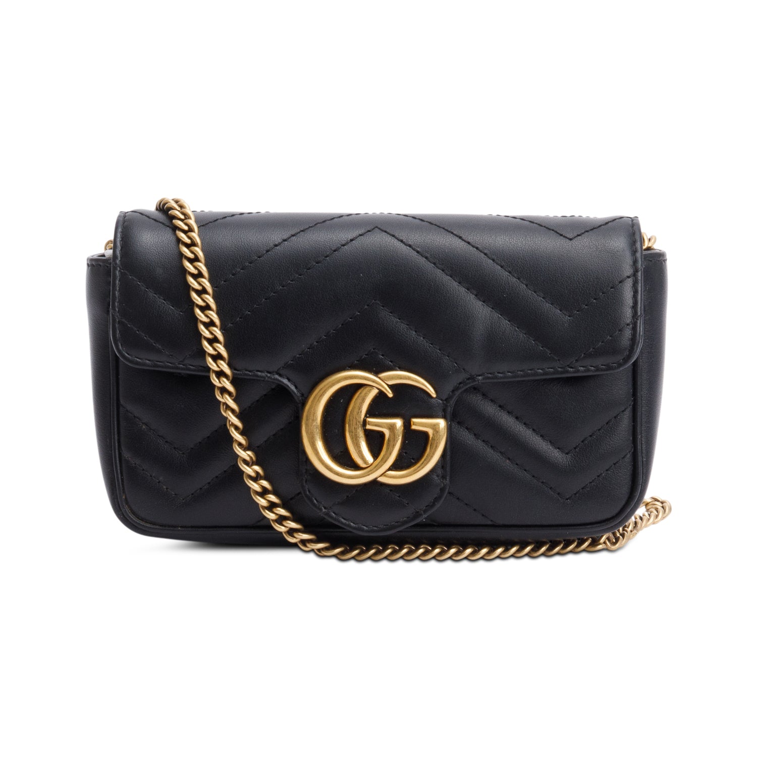 Gucci Black GG Marmont Matelasse Leather Super Mini Bag w/ Box