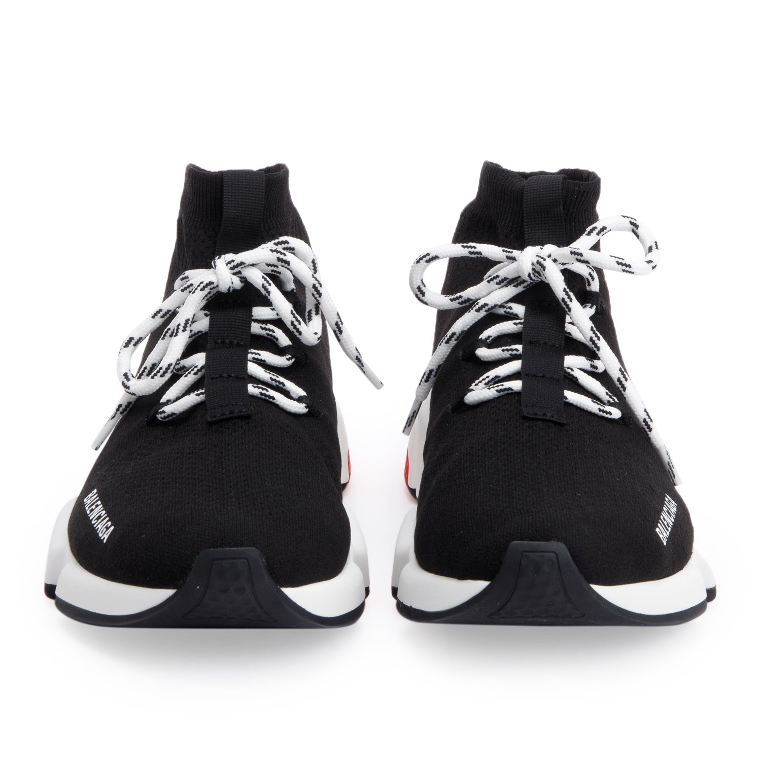 Balenciaga Black Knit Tricolor Sole Lace-Up Speed Trainer Sock Sneakers, Size 39 w/ Box