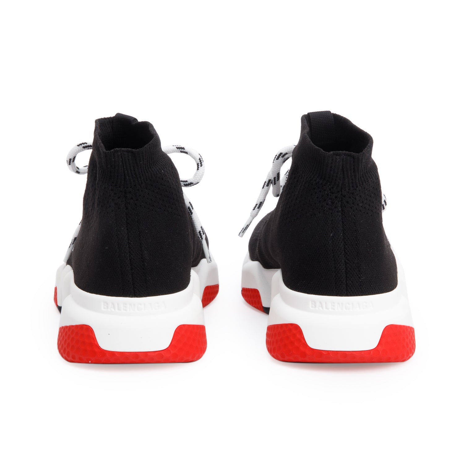 Balenciaga Black Knit Tricolor Sole Lace-Up Speed Trainer Sock Sneakers, Size 39 w/ Box