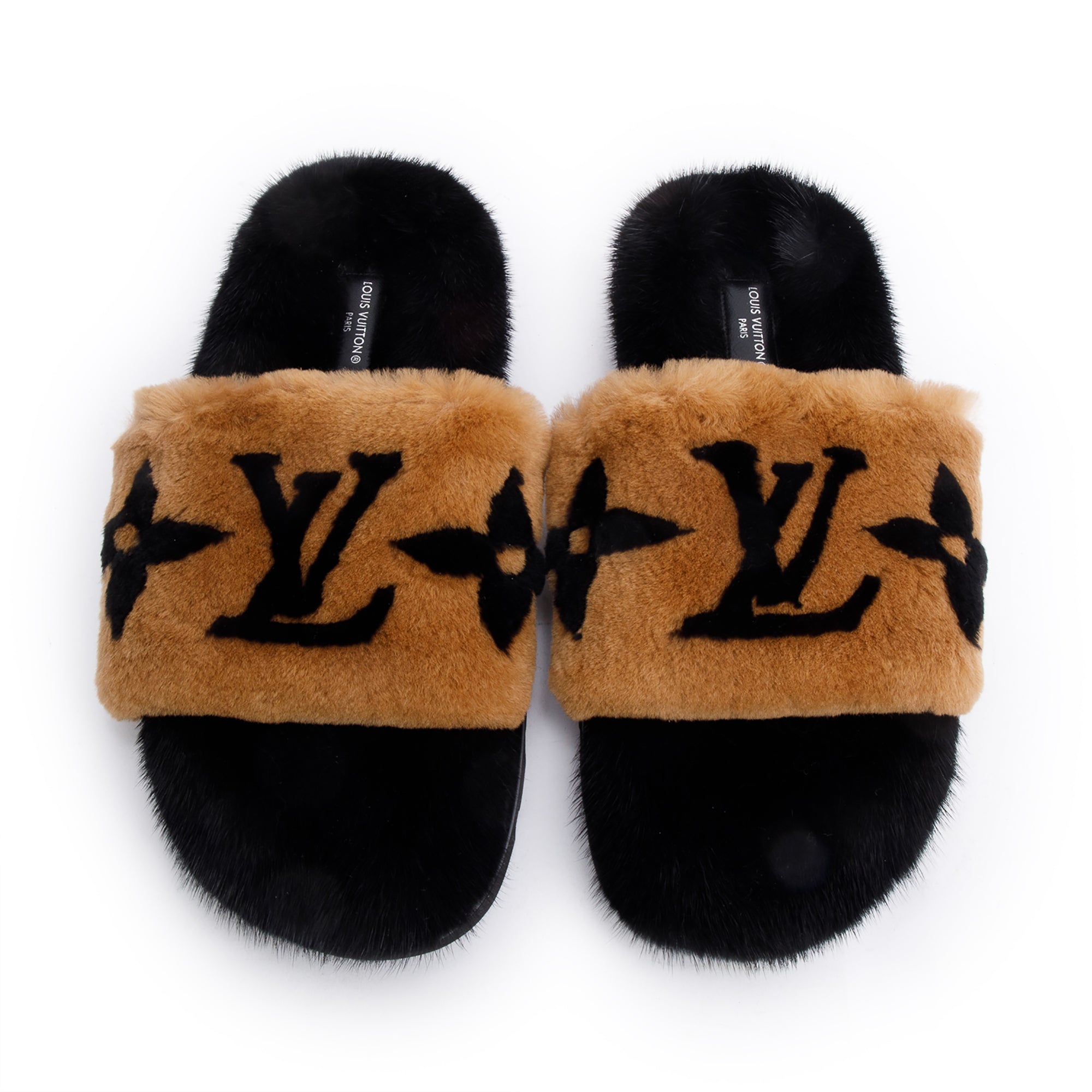 Louis Vuitton 2021 Brown/Black Giant Monogram Print Fur Mink Pool Pillow Comfort Mules, Size 40