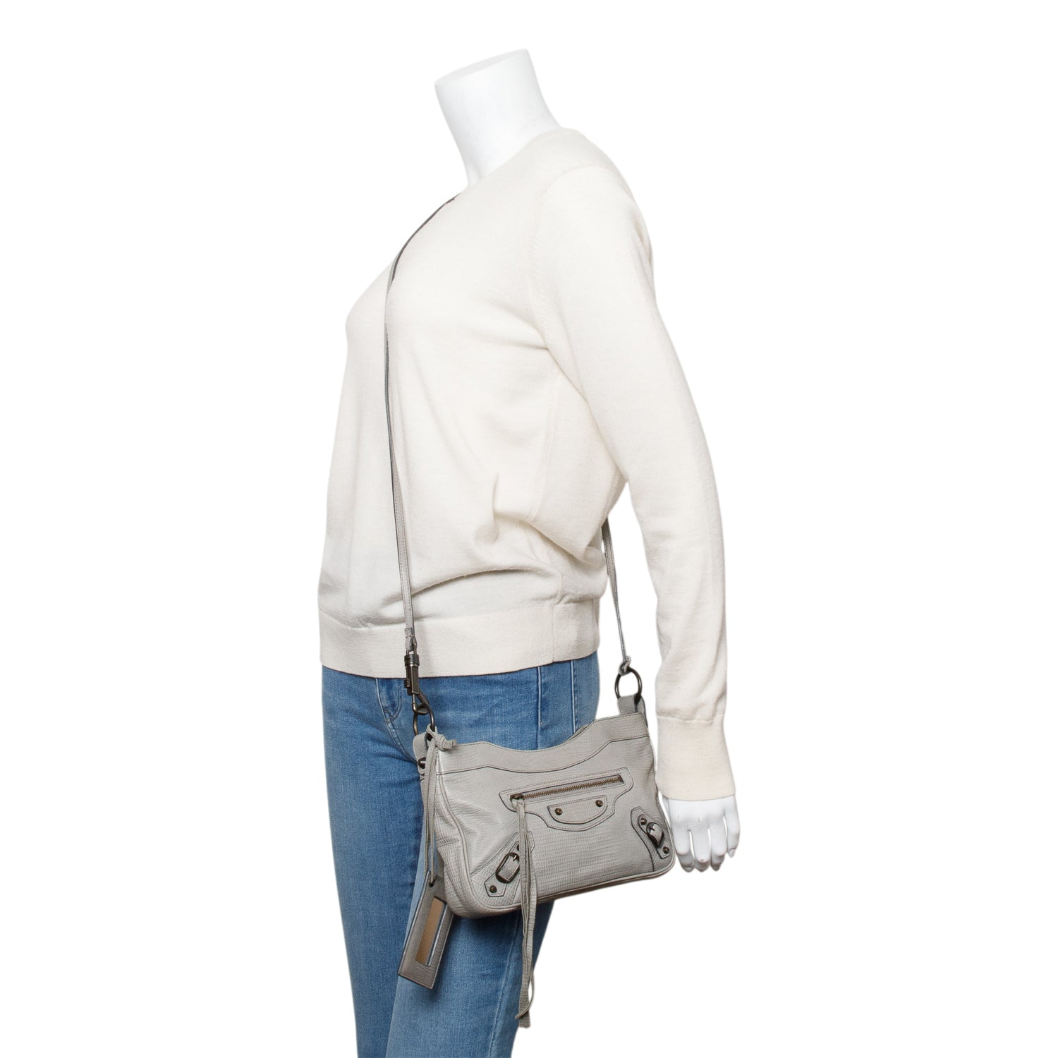 Balenciaga Grey Agneau Leather Classic Motorcycle Hip Crossbody