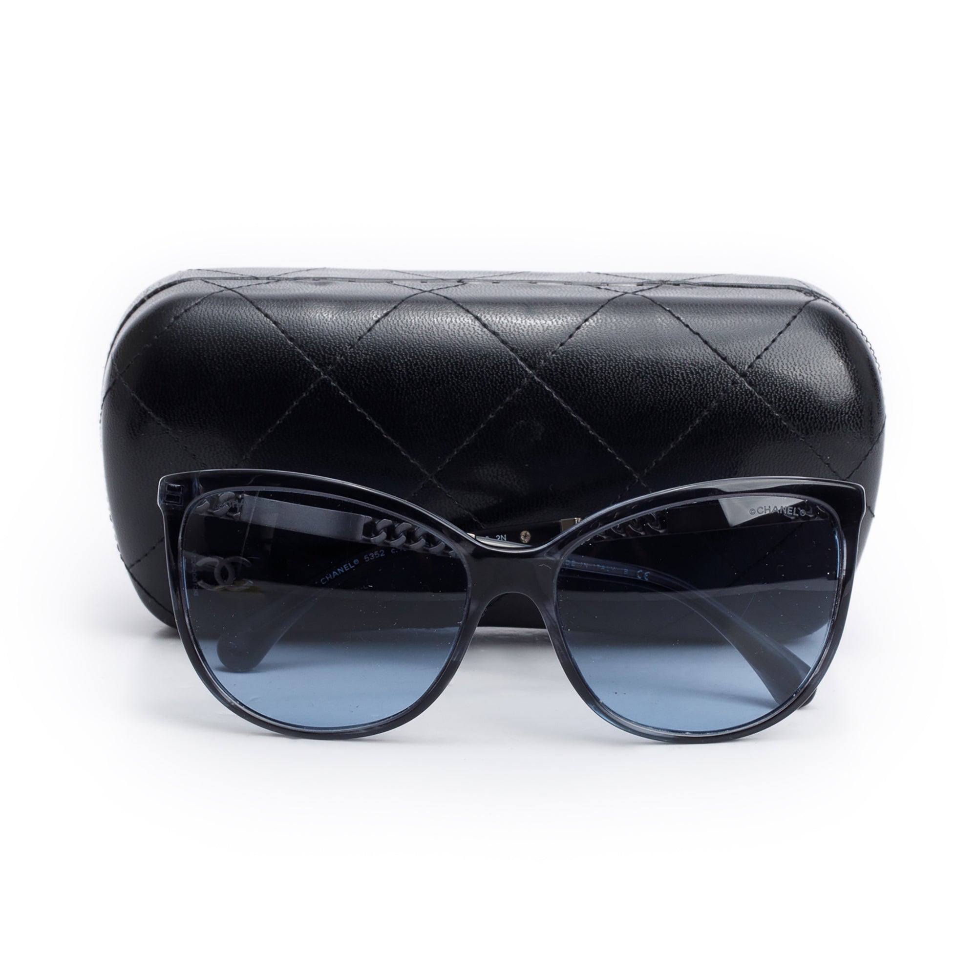 Chanel 5352 Black Acetate Chain Accent Butterfly Sunglasses w/ Case