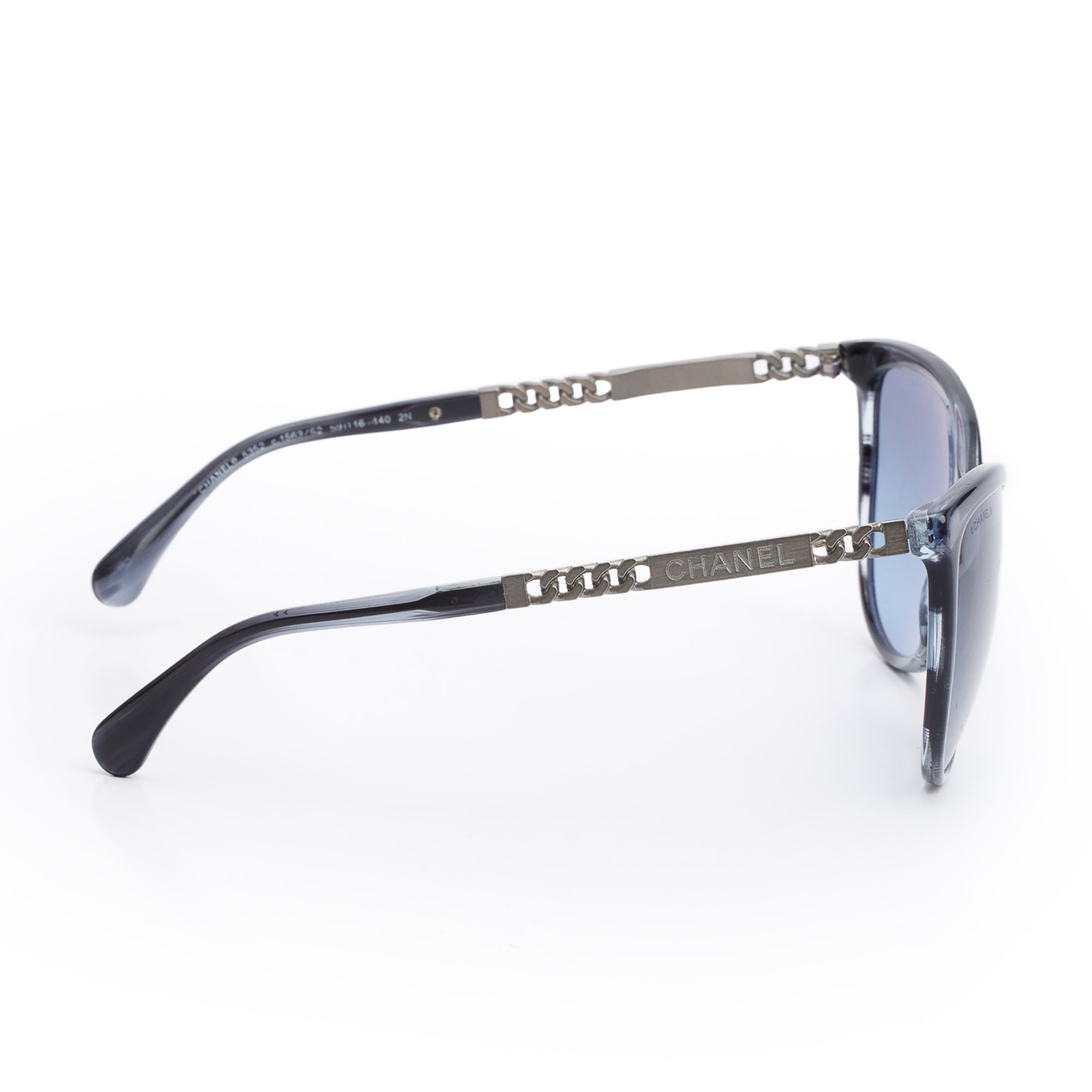 Chanel 5352 Black Acetate Chain Accent Butterfly Sunglasses w/ Case