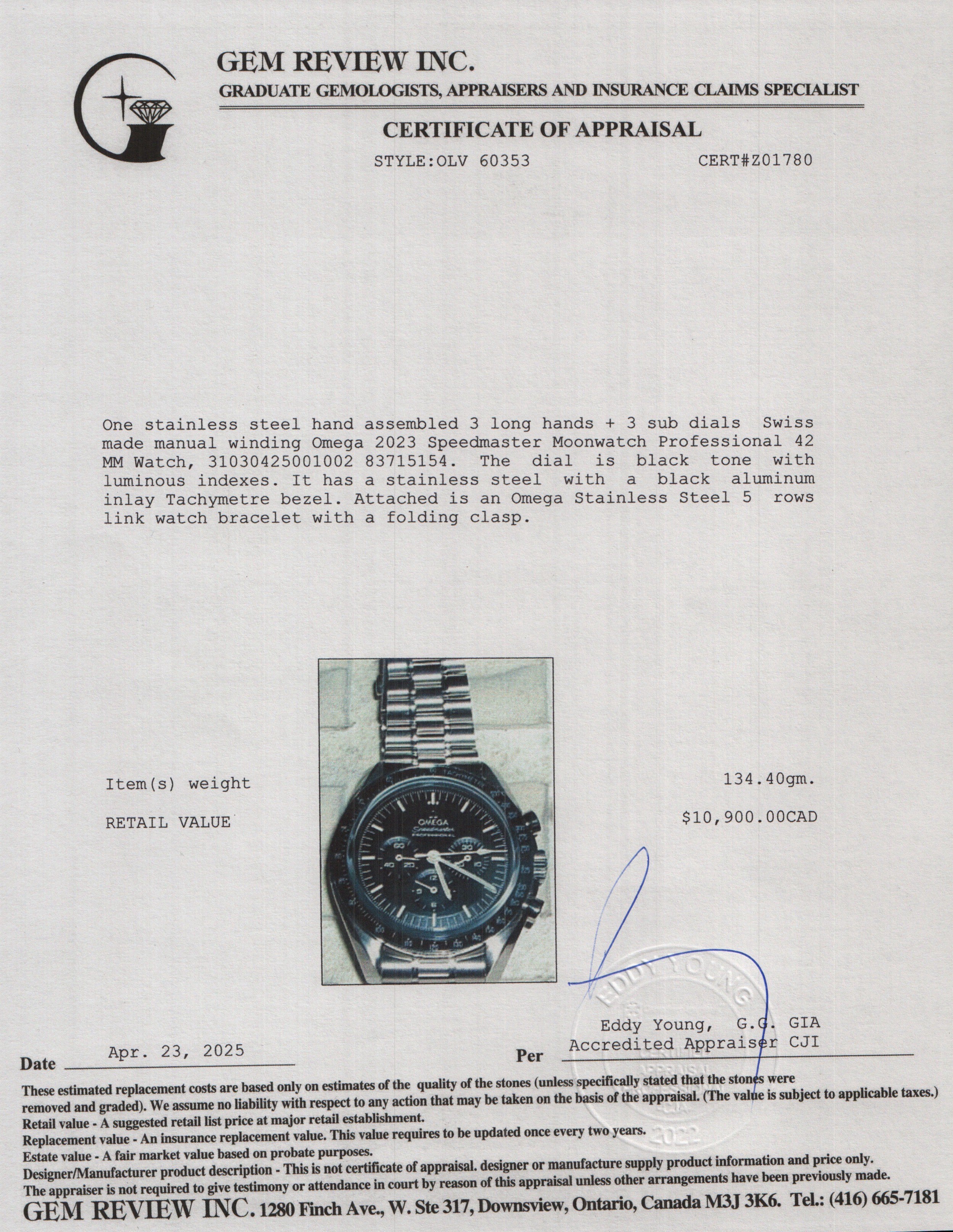 Omega 2023 Stainless Steel Speedmaster Moonwatch Professional 42 MM Watch w/ Box & Papers