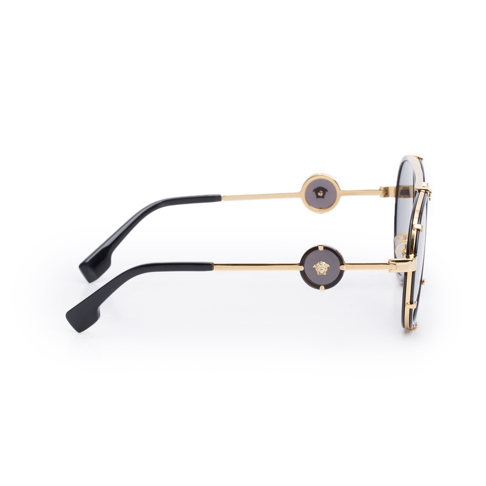 Versace 2232 Gold-Tone Metal Black Acetate Icon Medusa Aviator Sunglasses w/ Case