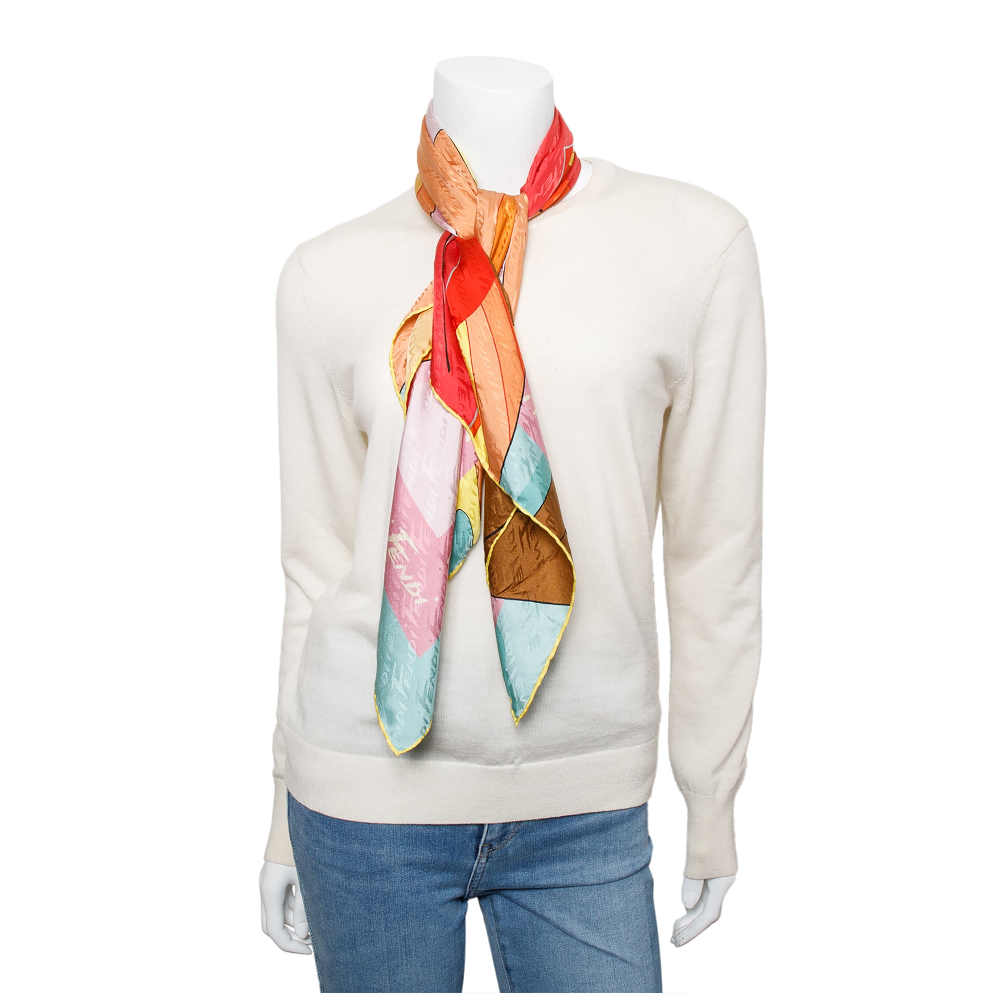 Fendi Multicolor Print Silk Foulard 90 w/ Box