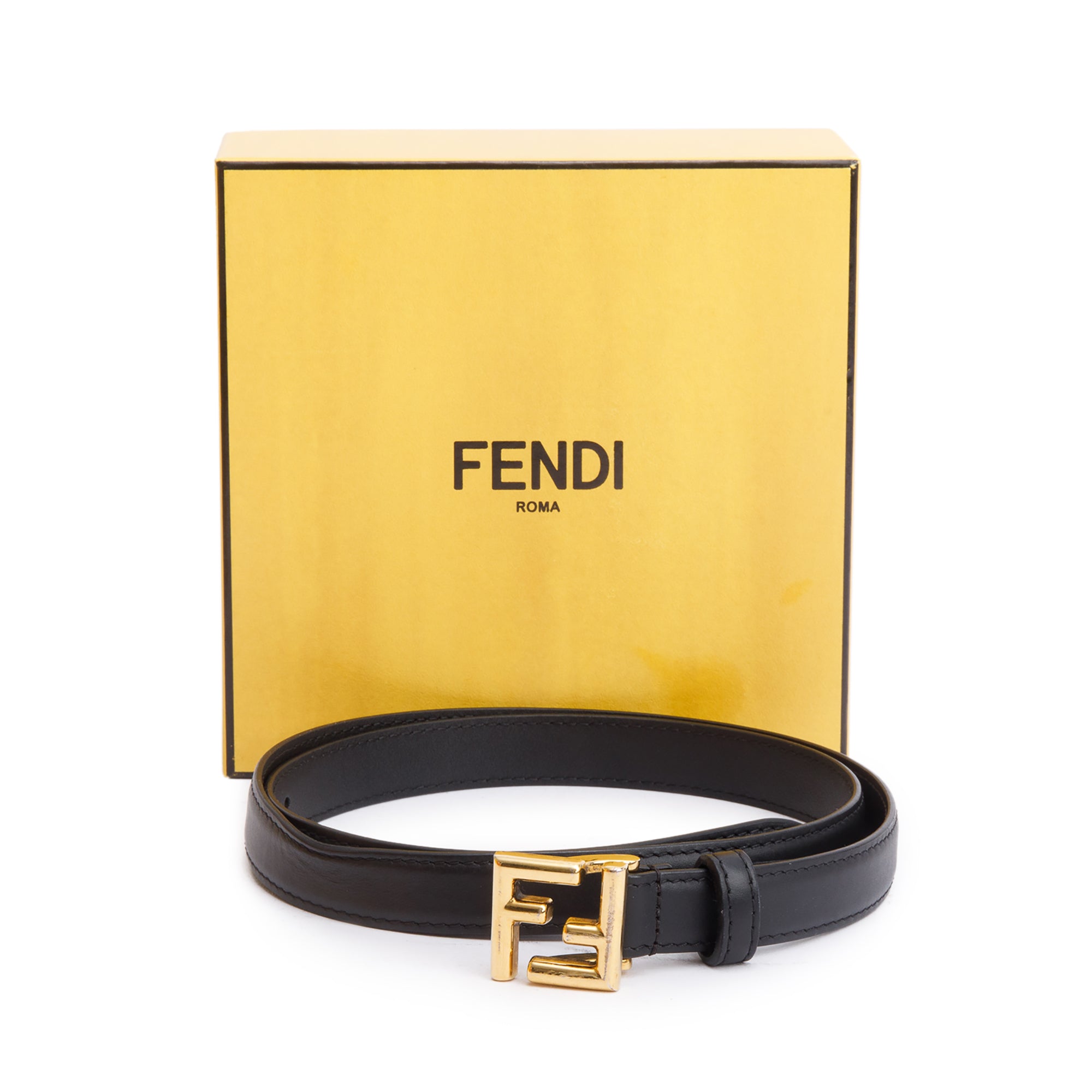 Fendi Black Calfskin Leather FF Buckle 20MM Belt 85 34 w/ Box