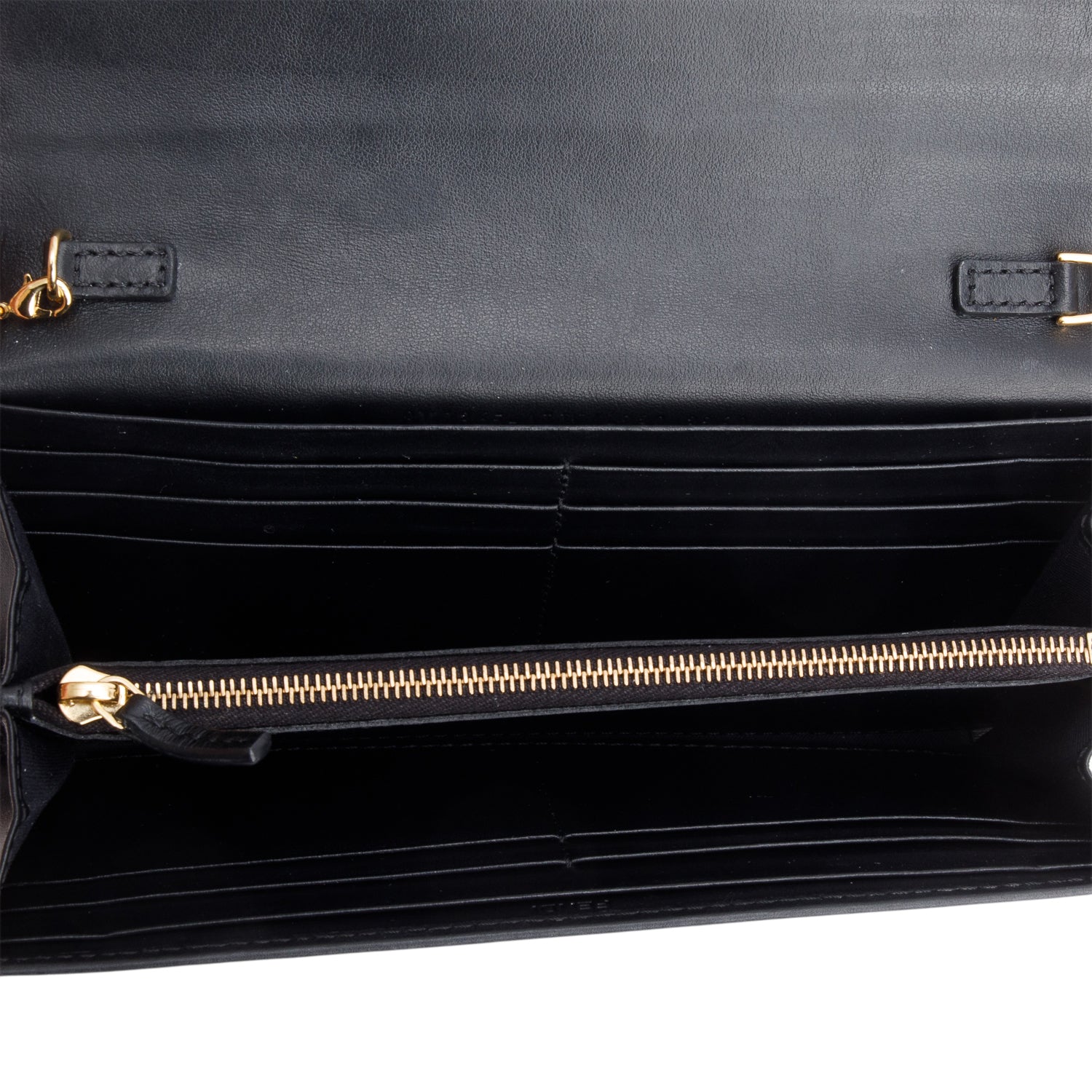 Fendi 2023 Black Leather FF Diamonds Continental Wallet on Chain