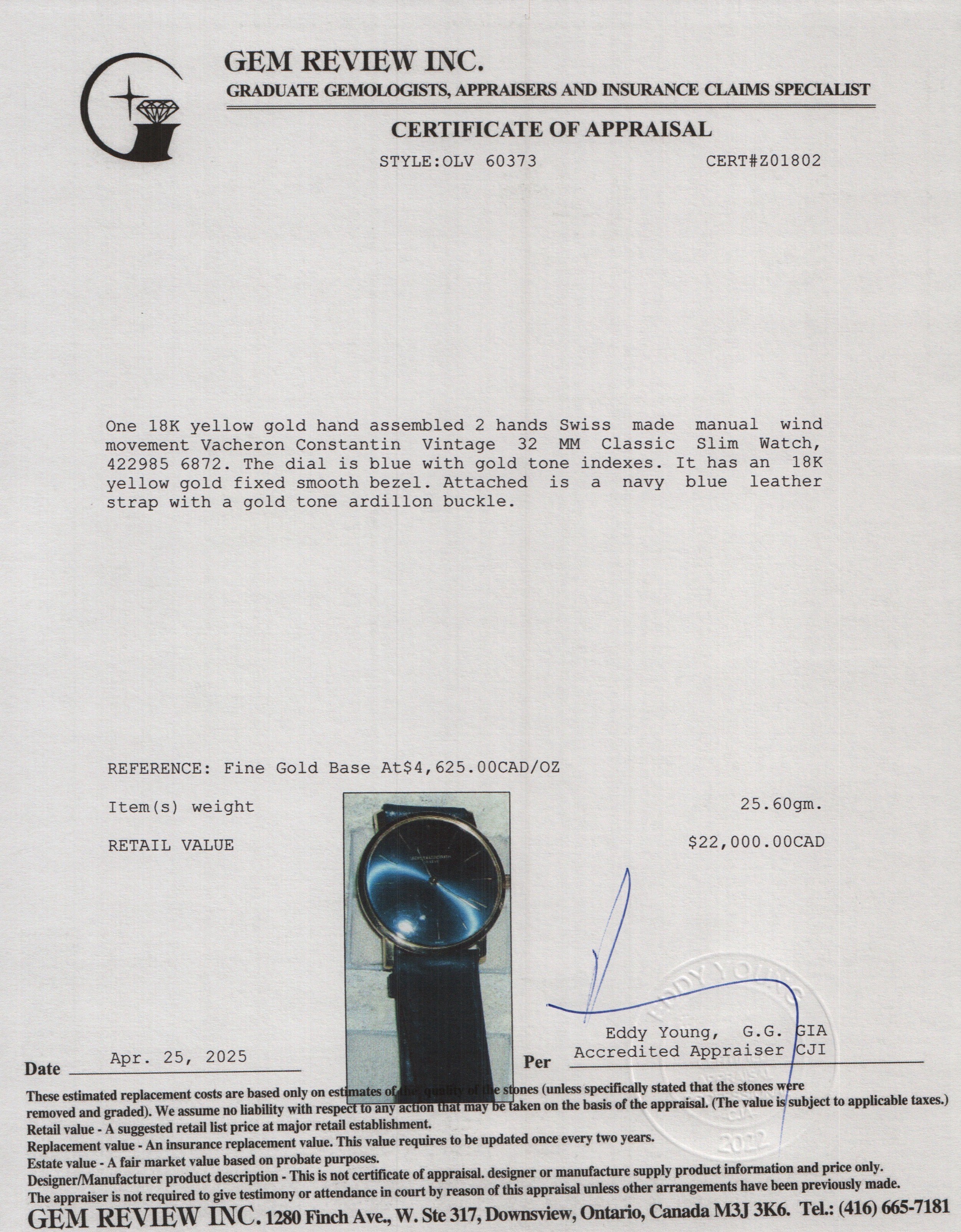 Vacheron Constantin Vintage 18k Yellow Gold Patrimony 32 Watch Blue Dial