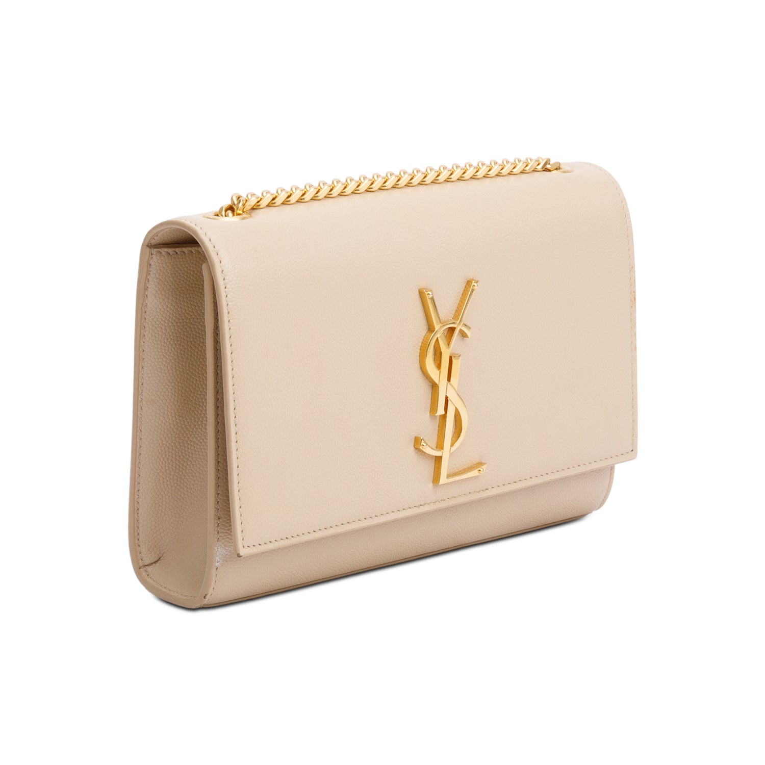Saint Laurent Nude Grain De Poudre Leather Small Monogram Kate Bag w/ Box & Receipt