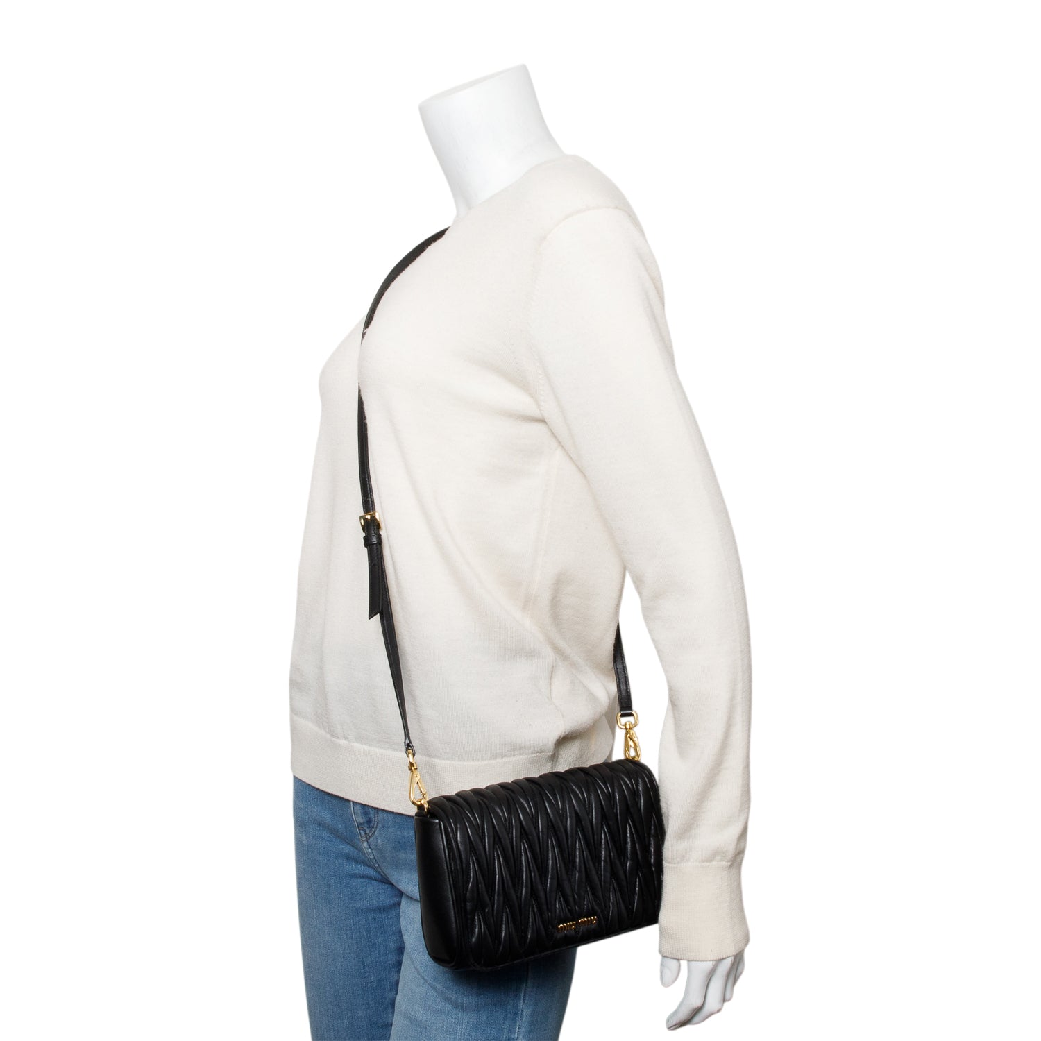 Miu Miu Black Nappa Leather Small Flap Crossbody Bag w/ Authenticity card