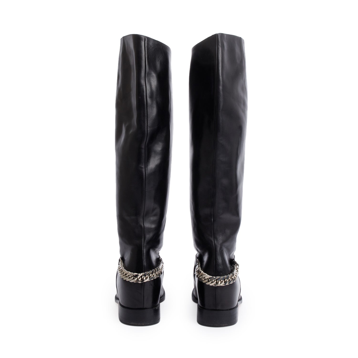Christian Louboutin Black Calfskin Leather Cate Chain Knee High Boots, Size 38.5