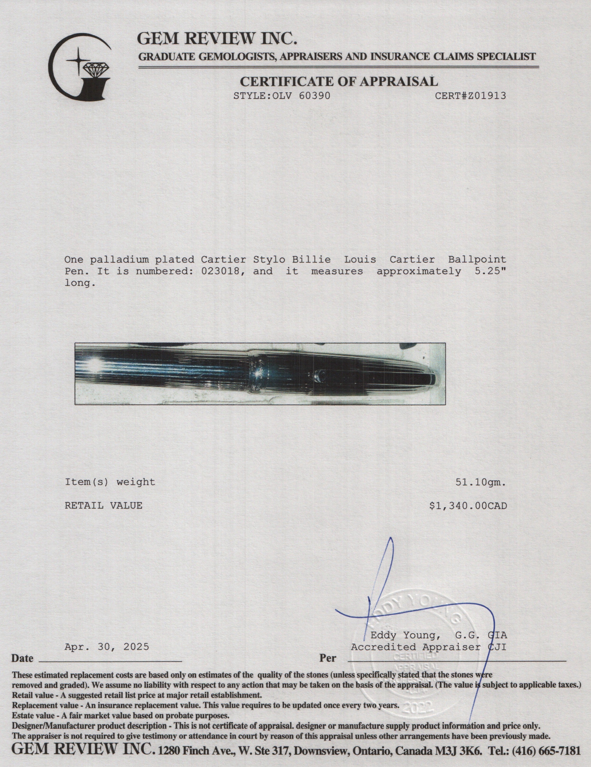 Cartier Stylo Billie Louis Cartier Ballpoint Pen w/ Box & Papers