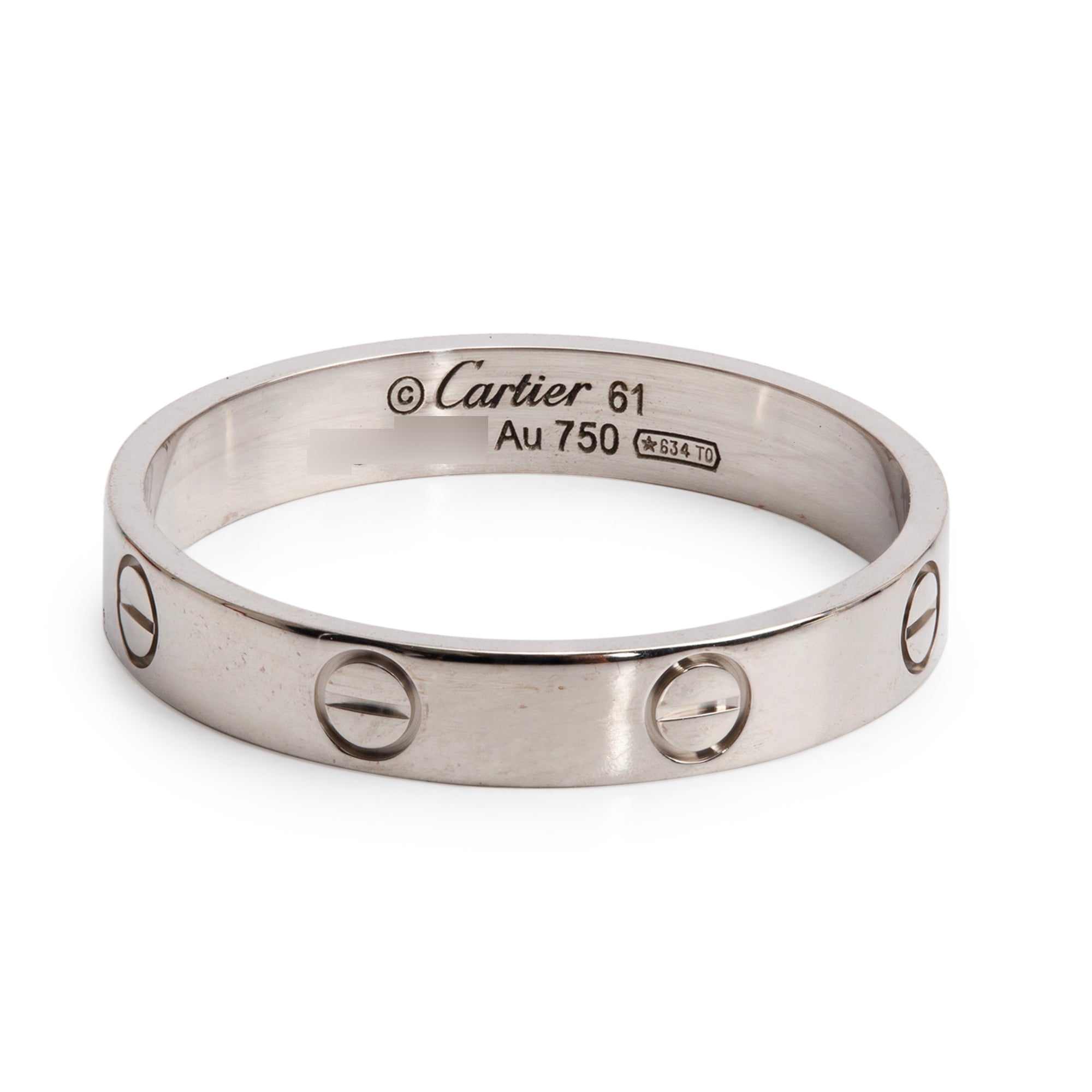 Cartier 18k White Gold 3.6 MM Love Wedding Band Ring, Size 61 9.5 w/ Receipt