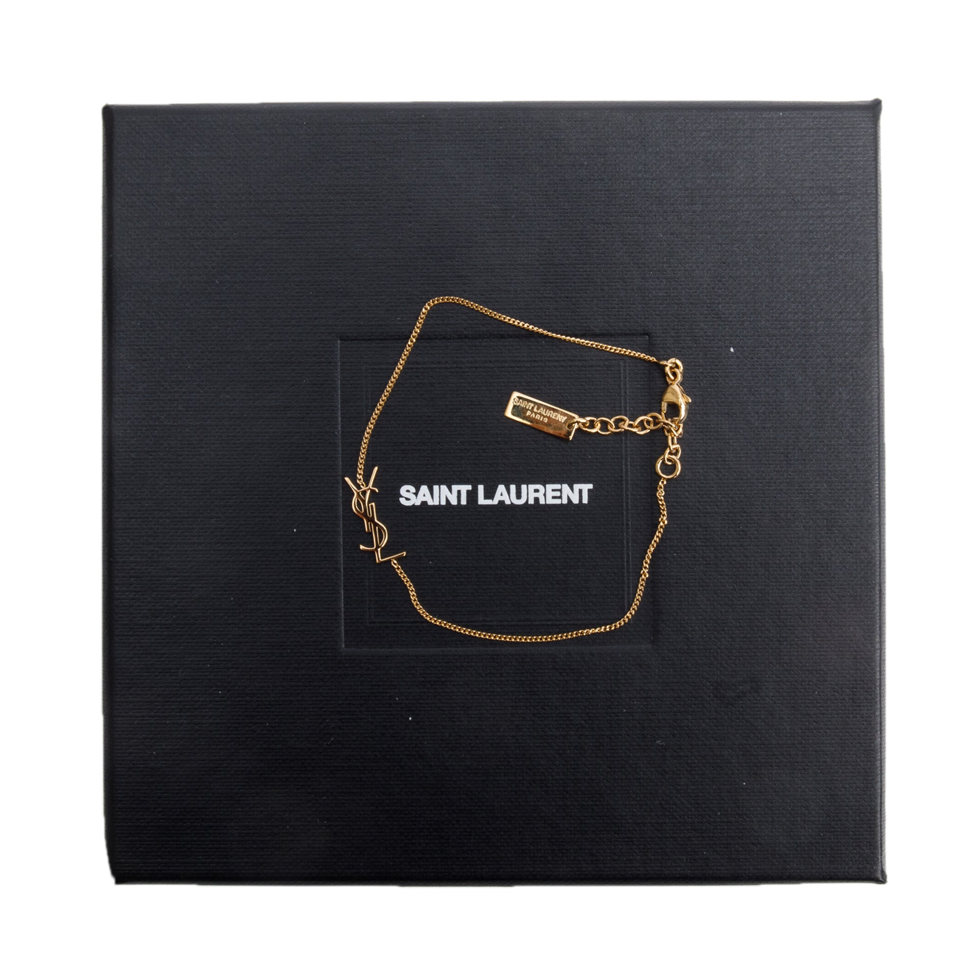 Saint Laurent Gold-Plated Metal Cassandre Charm Bracelet w/ Box