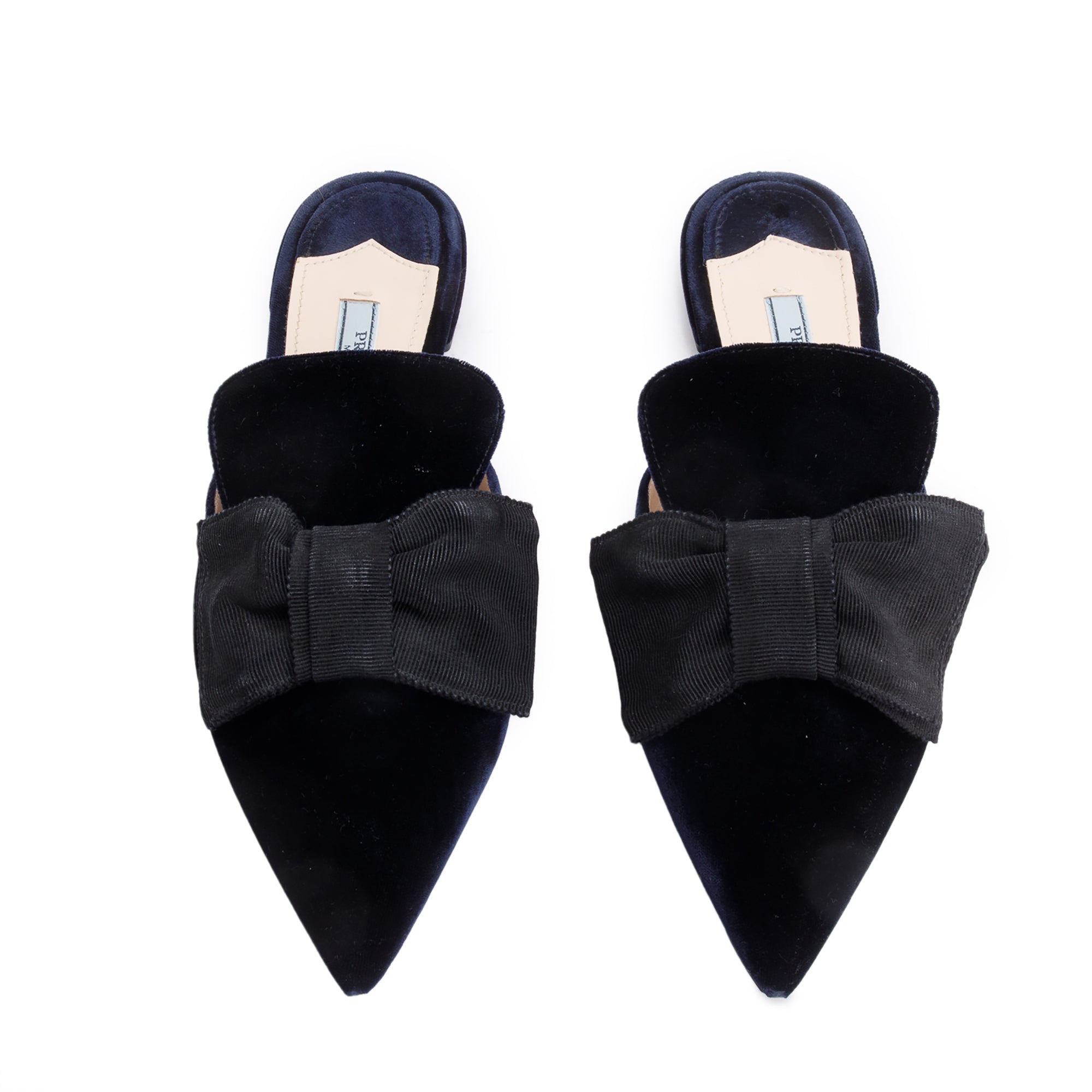 Prada Black Velvet Bow Accent Mules, Size 38
