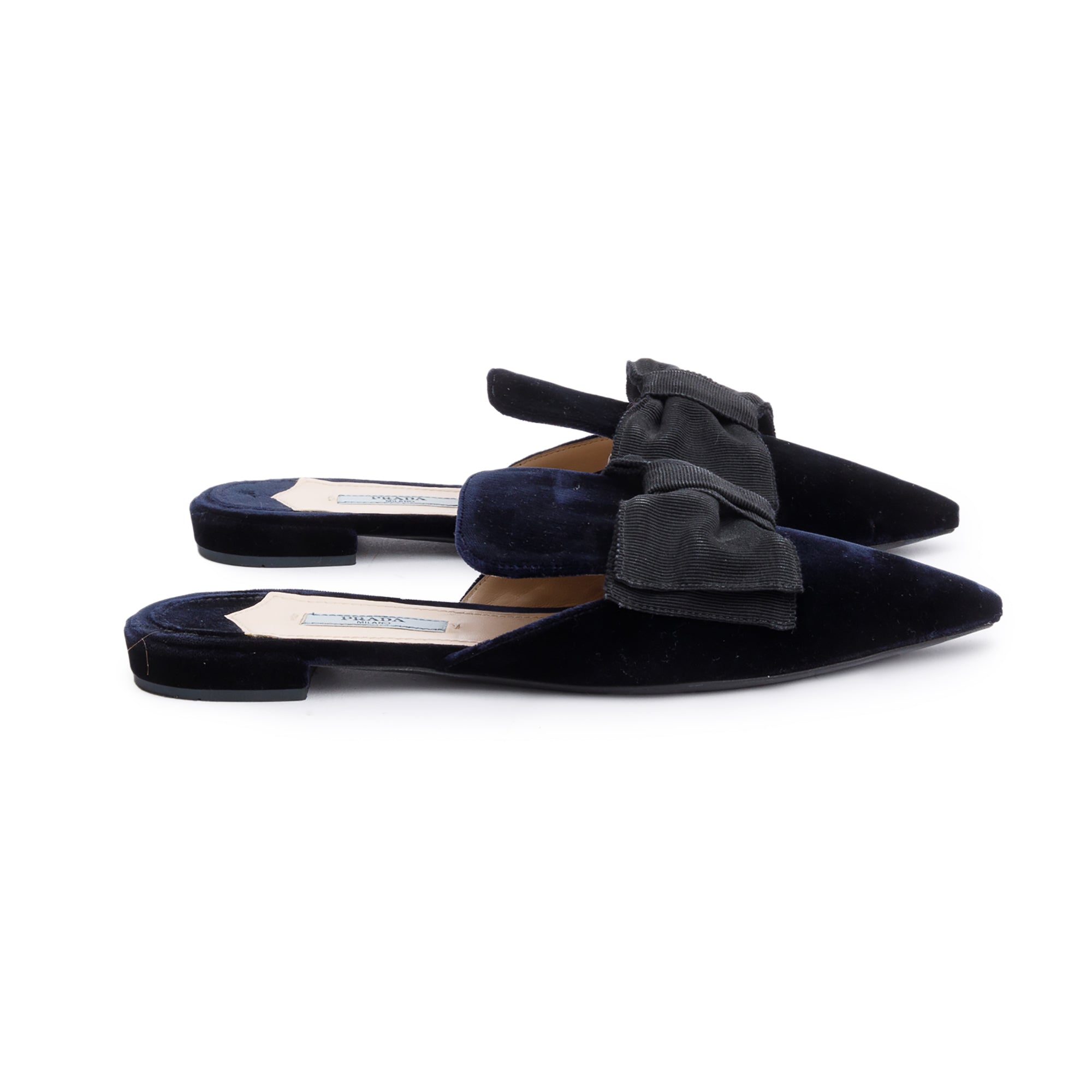 Prada Black Velvet Bow Accent Mules, Size 38