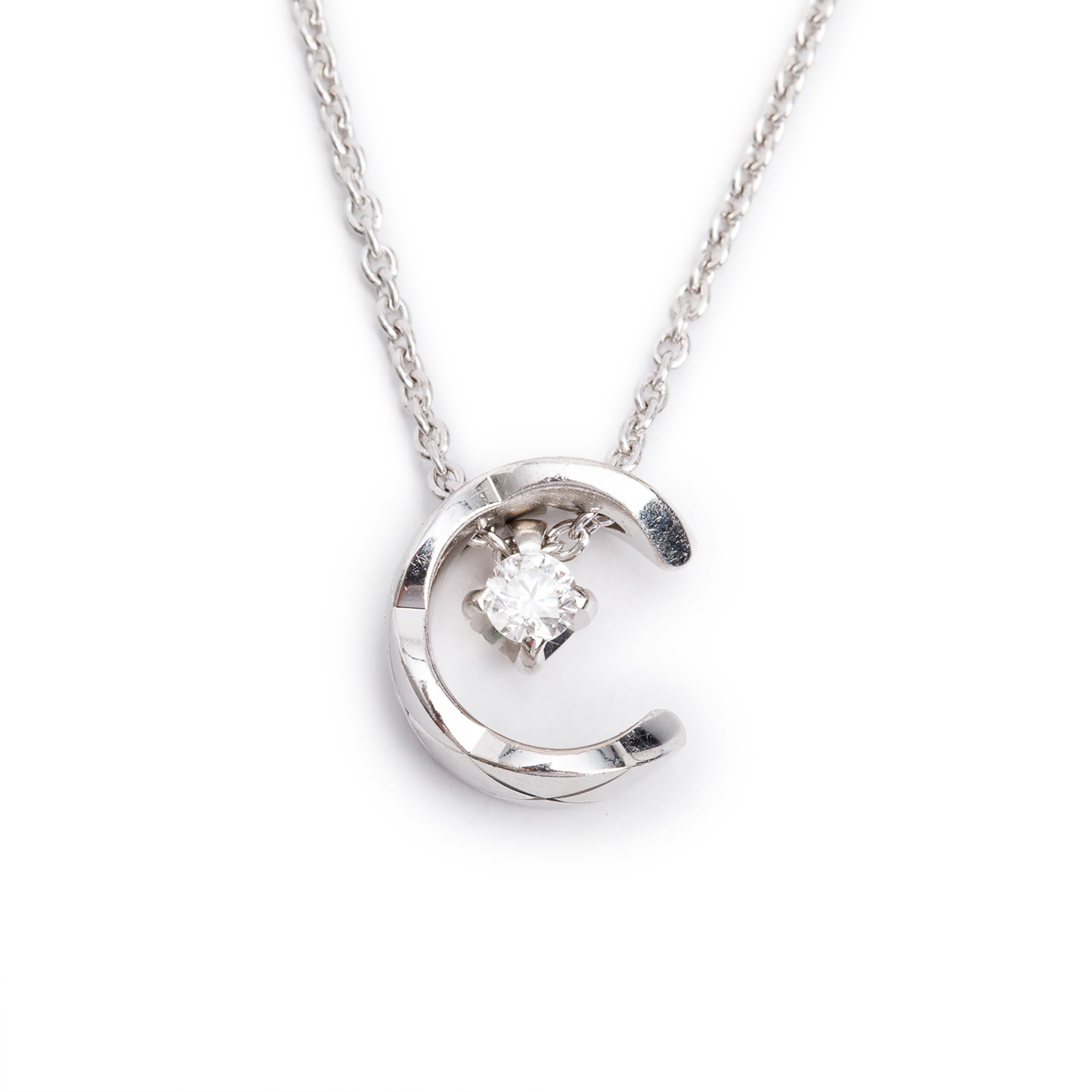 Chanel 18k White Gold Diamond Coco Pendant Necklace