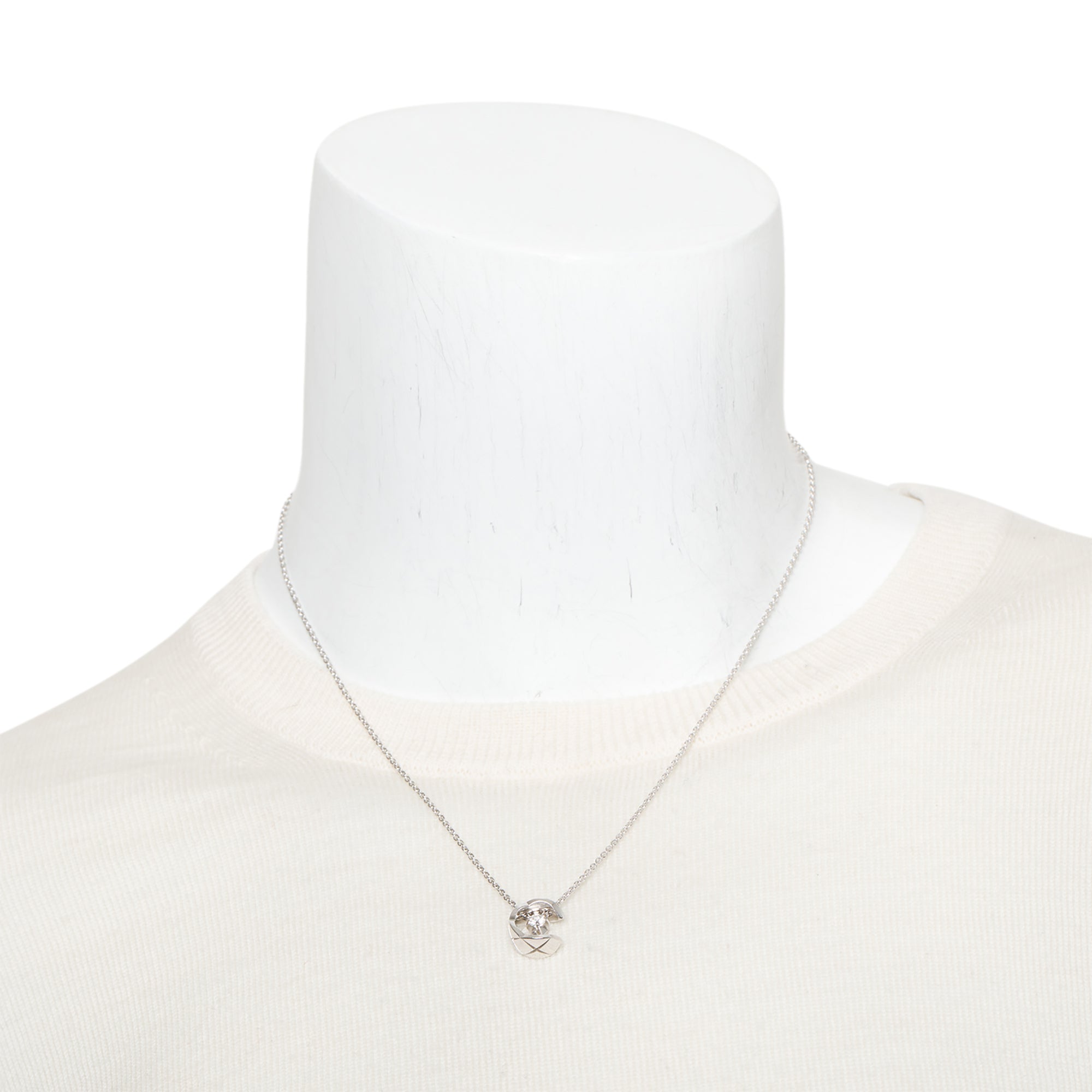 Chanel 18k White Gold Diamond Coco Pendant Necklace
