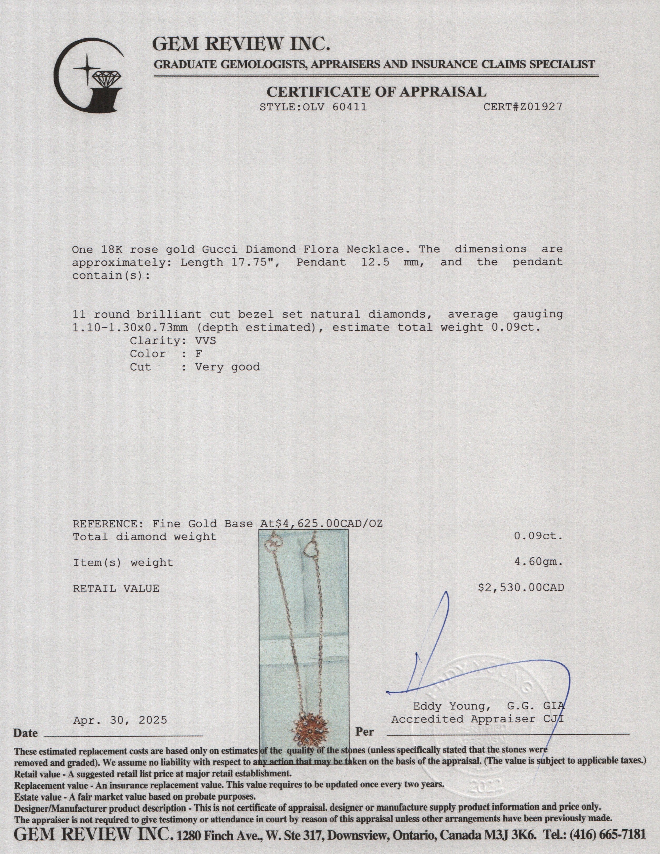 Gucci 18k Rose Gold Diamond Flora Necklace w/ Box