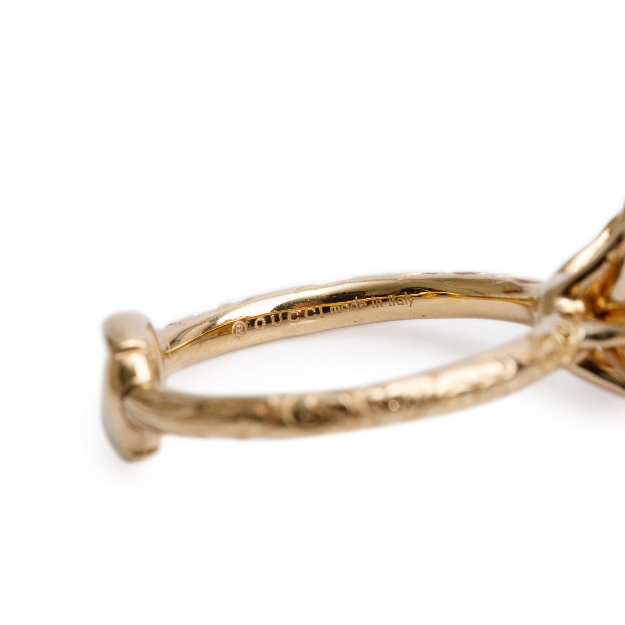 Gucci 18k Yellow Gold Diamond Flora Horsebit Ring, Size 13 6.25 w/ Box