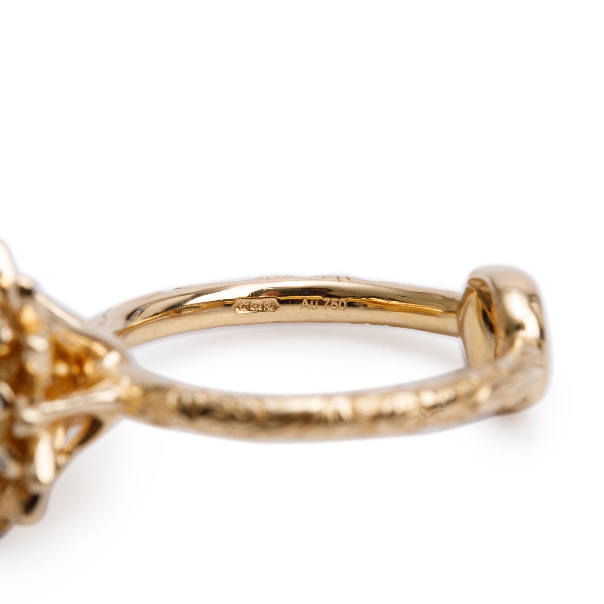 Gucci 18k Yellow Gold Diamond Flora Horsebit Ring, Size 13 6.25 w/ Box