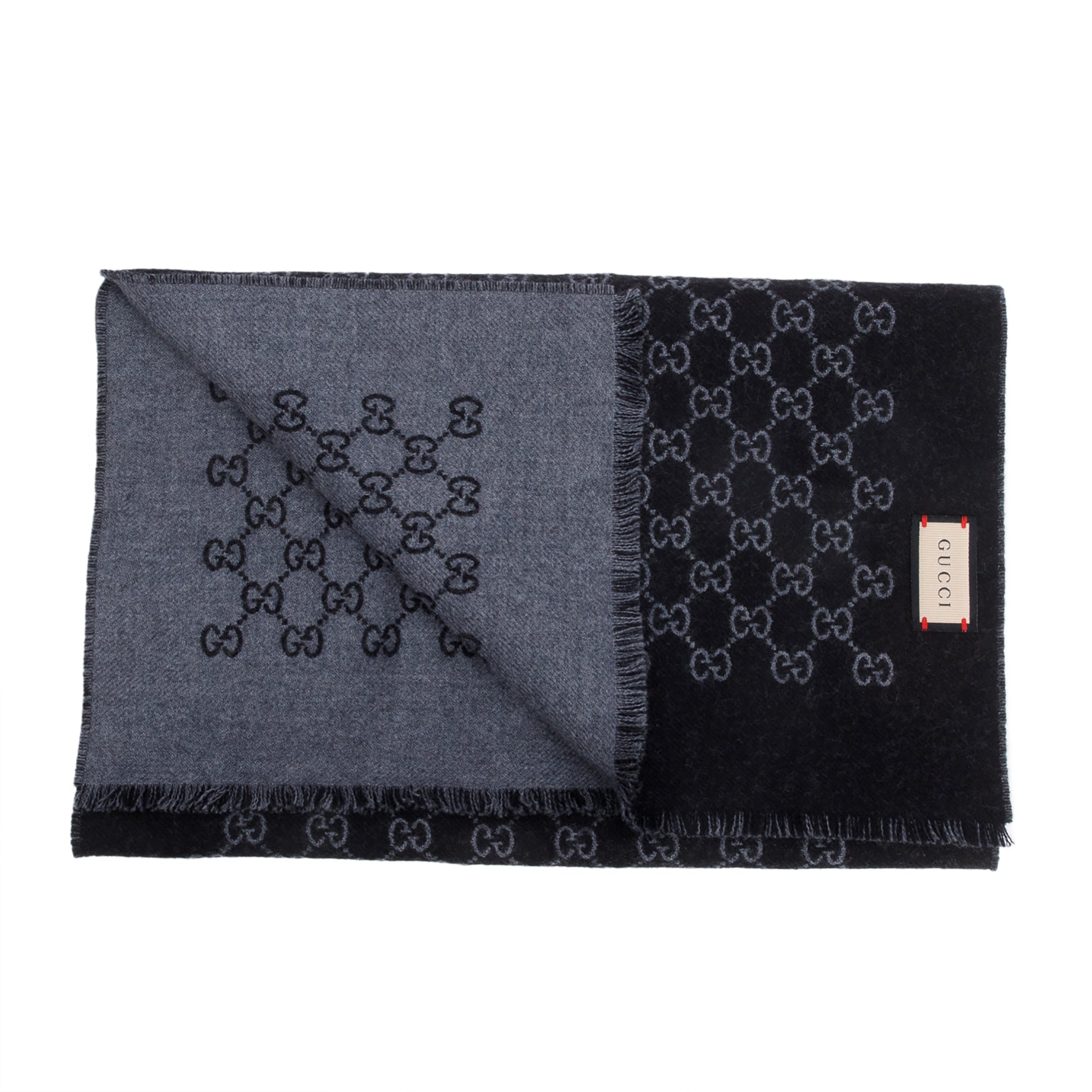 Gucci Black/Grey GG Jacquard Wool Scarf