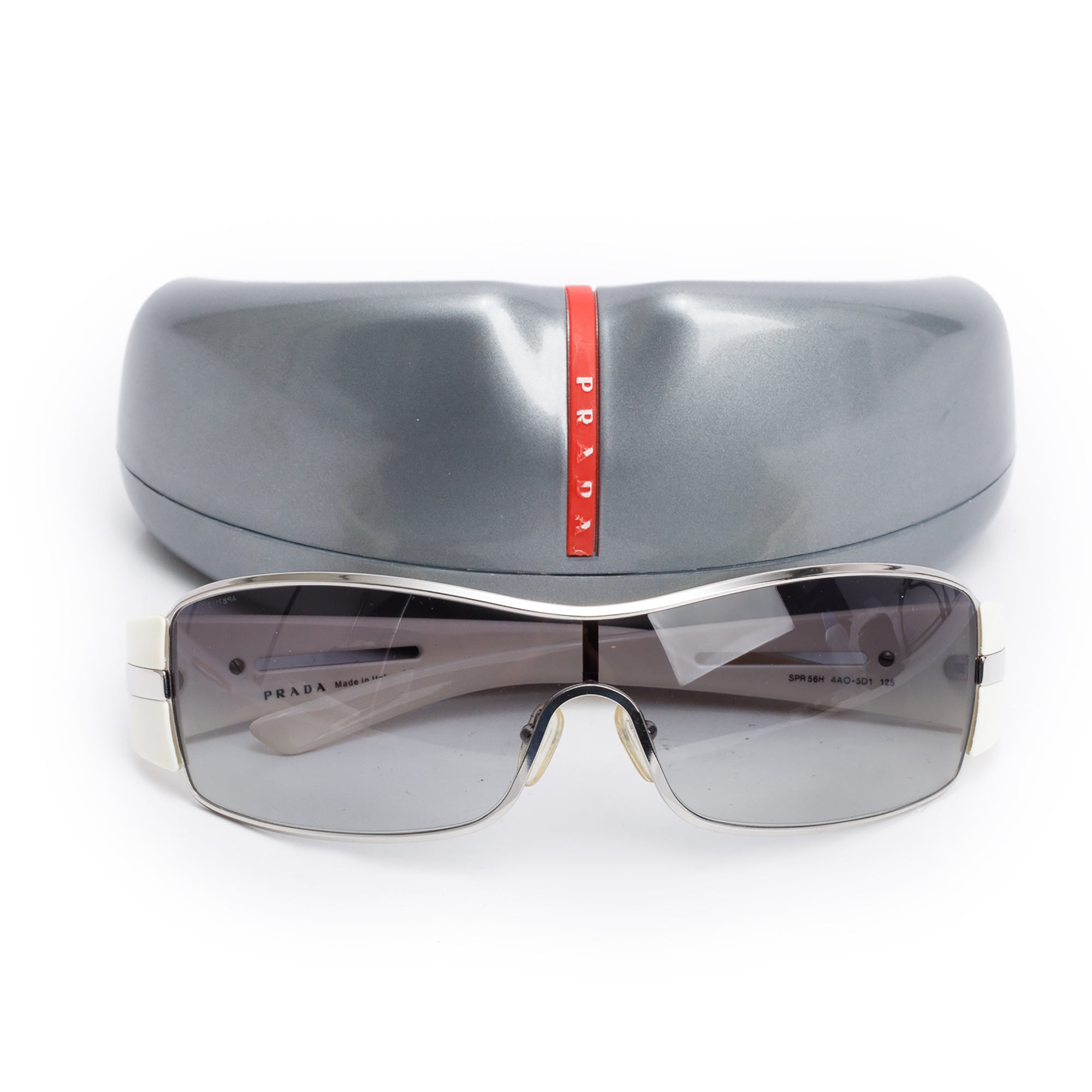 Prada SPR 56H White Acetate Linea Rosa Shield Sunglasses w/ Case