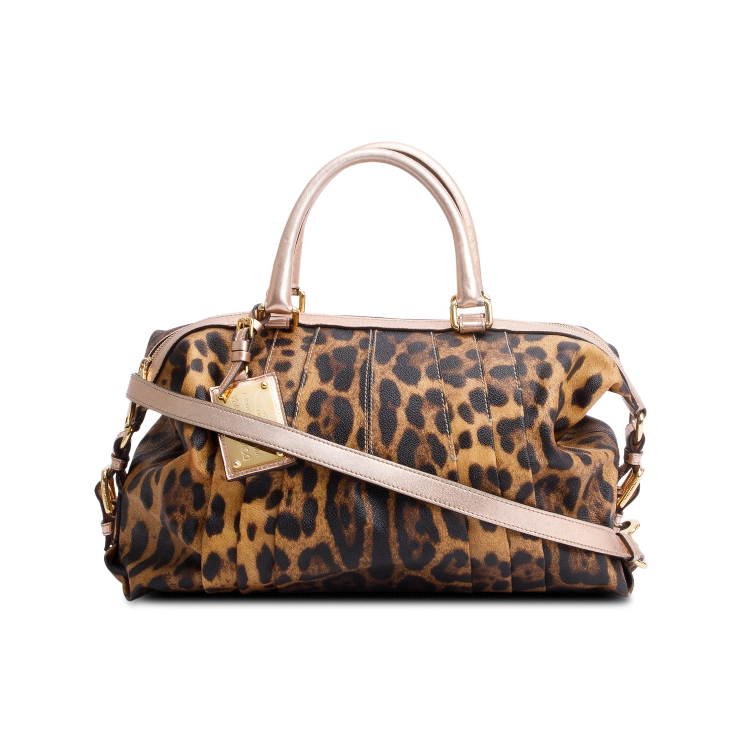Dolce & Gabbana Brown Pleated Leopard Print Canvas Miss Urbanette Shoulder Bag w/ Strap