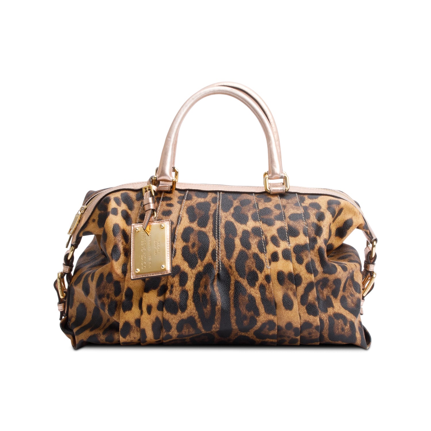 Dolce & Gabbana Brown Pleated Leopard Print Canvas Miss Urbanette Shoulder Bag w/ Strap