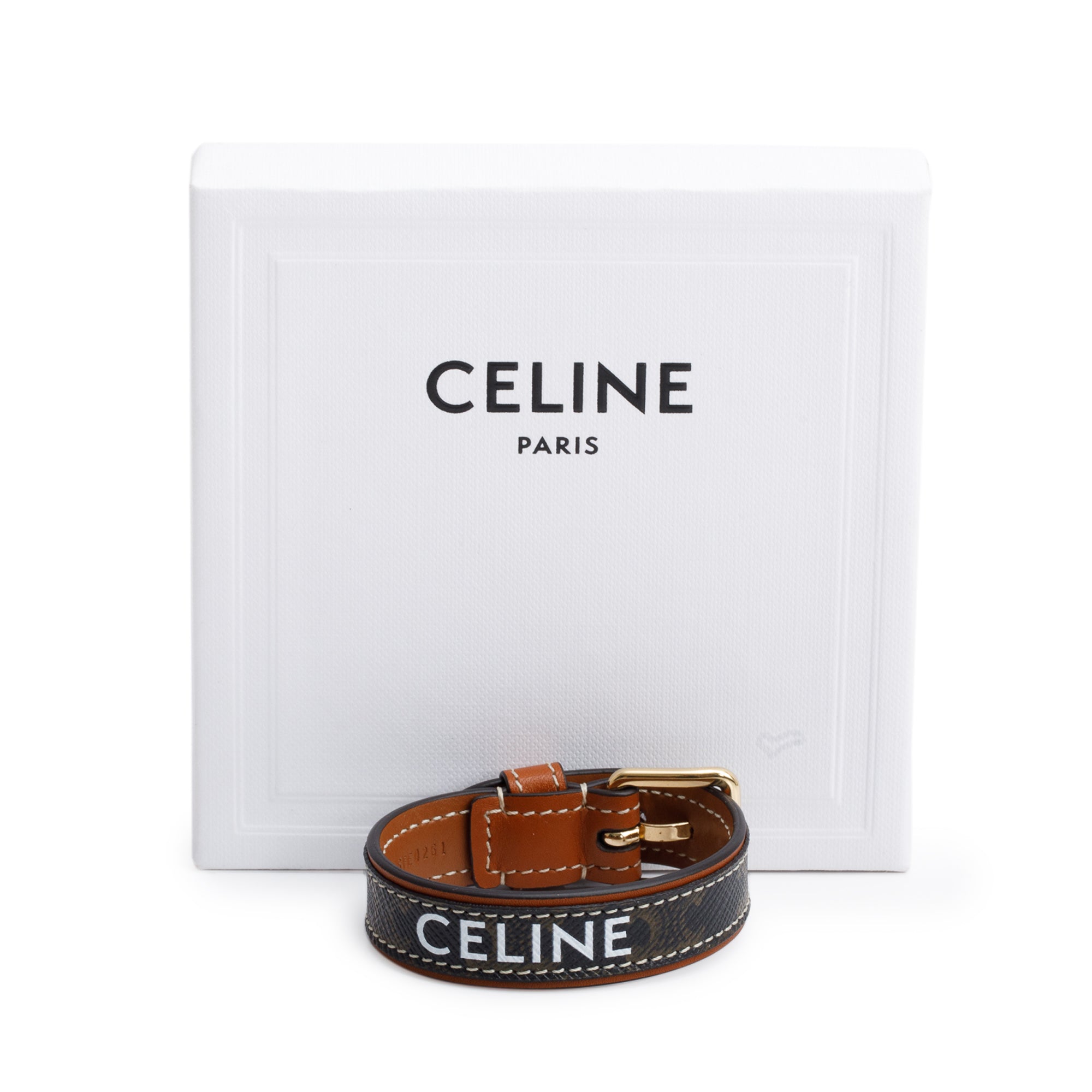 Celine Triomphe Canvas Leather Bracelet w/ Box