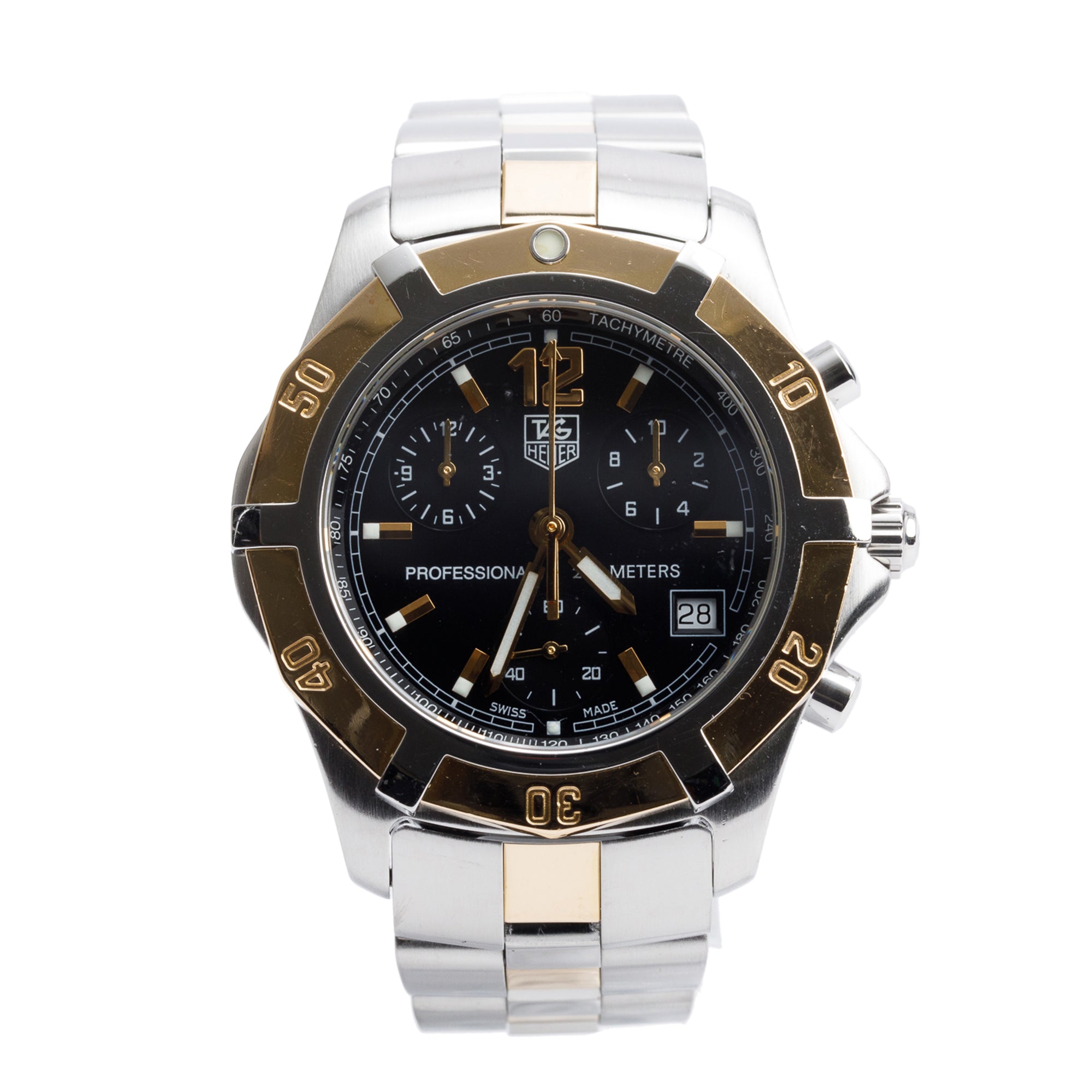 Tag Heuer Two-Tone Stainless Steel 2000 Exclusive 40 MM Chronograph Quartz Watch Black Dial CN1152