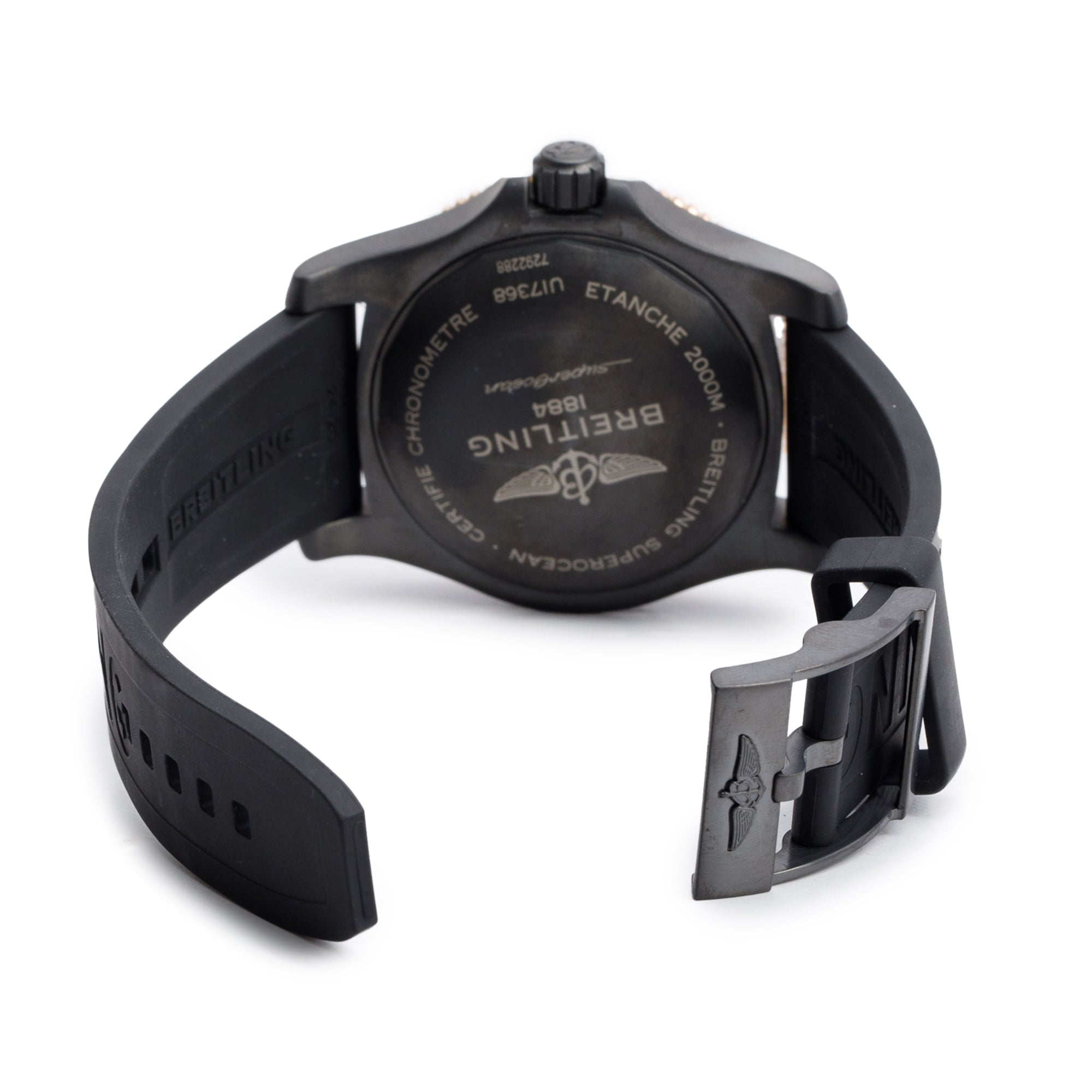 Breitling Black DLC Stainless Steel & 18k Rose Gold Superocean 46 MM Automatic Watch Black Dial U17368 w/ Box & Papers