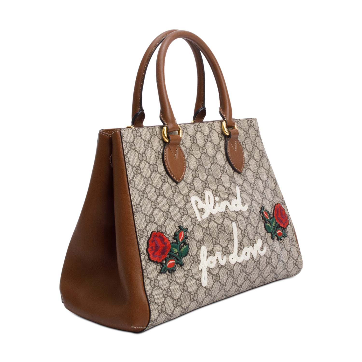 Gucci Soft GG Supreme Embroidered Blind For Love Medium Tote w/ Strap