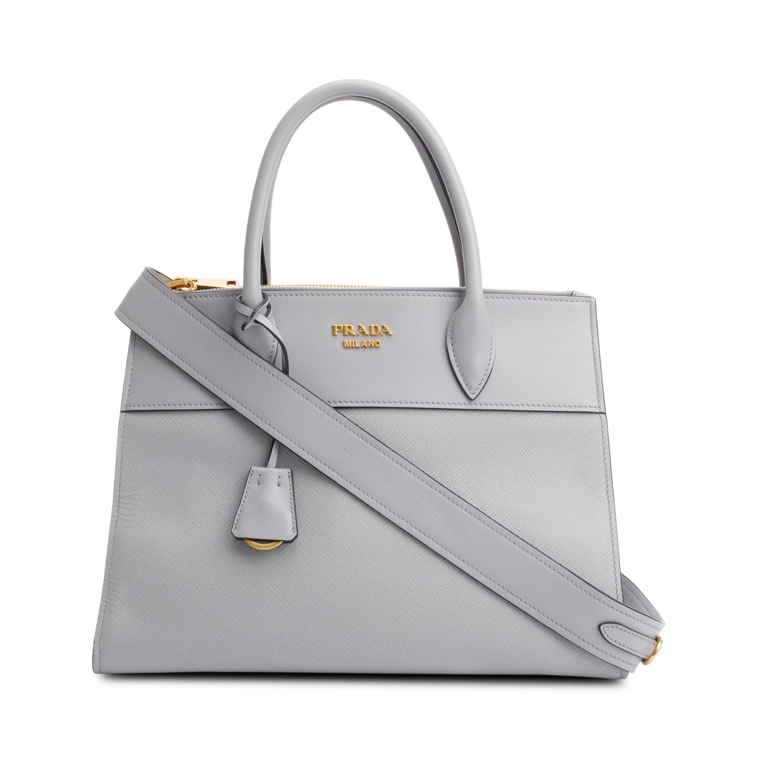Prada Grey Saffiano & City Calf Leather Small Paradigme Tote w/ Strap