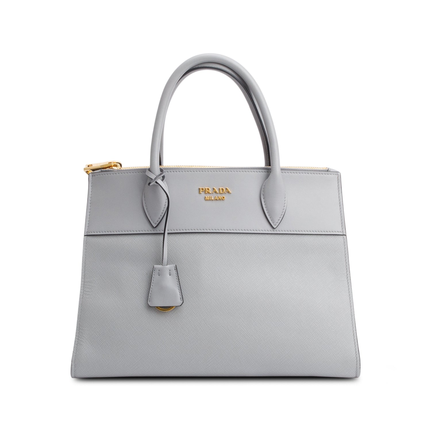 Prada Grey Saffiano & City Calf Leather Small Paradigme Tote w/ Strap