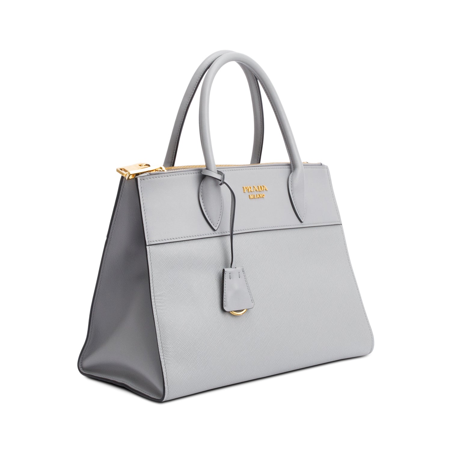 Prada Grey Saffiano & City Calf Leather Small Paradigme Tote w/ Strap