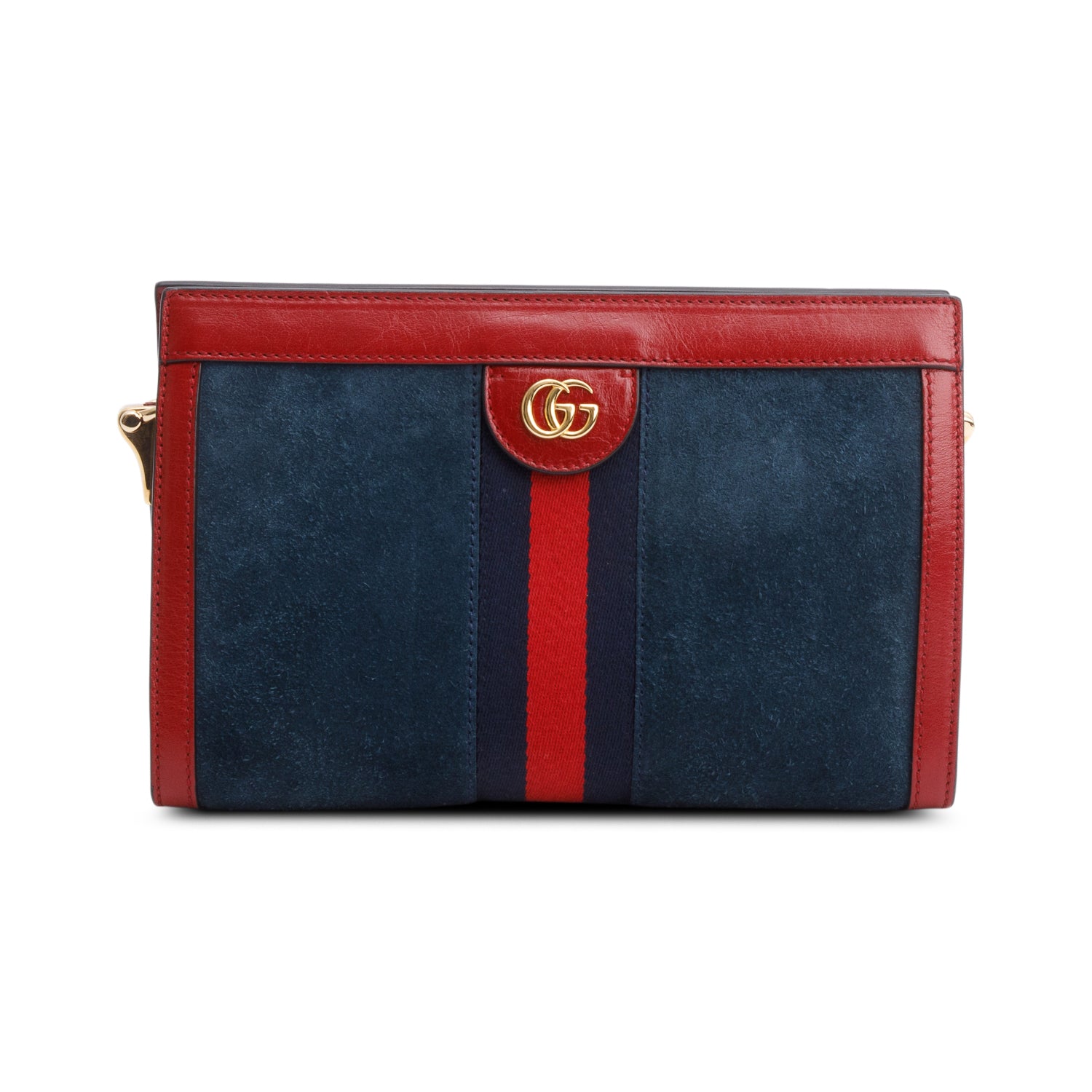 Gucci Blue Suede Red Patent Leather Web Ophidia Medium Chain Shoulder Bag