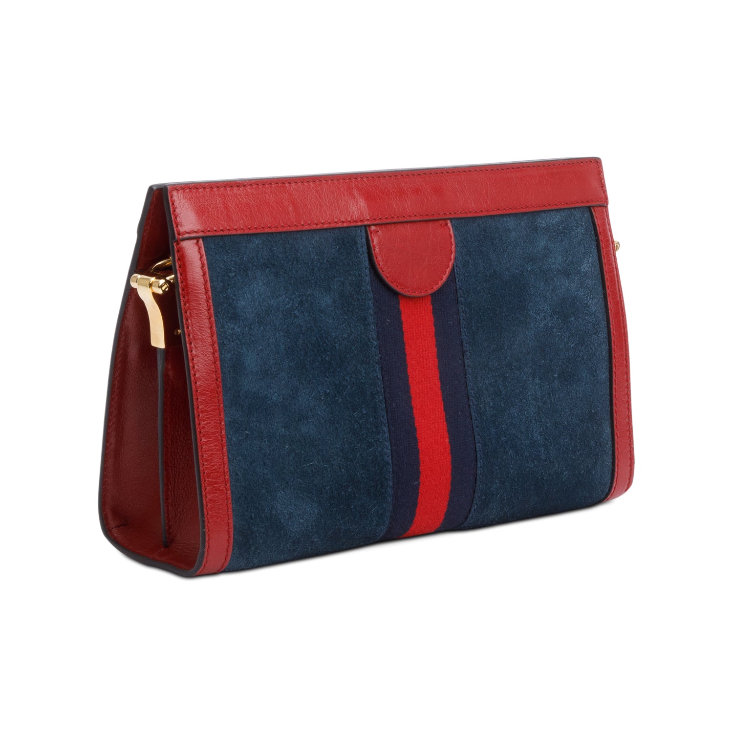 Gucci Blue Suede Red Patent Leather Web Ophidia Medium Chain Shoulder Bag