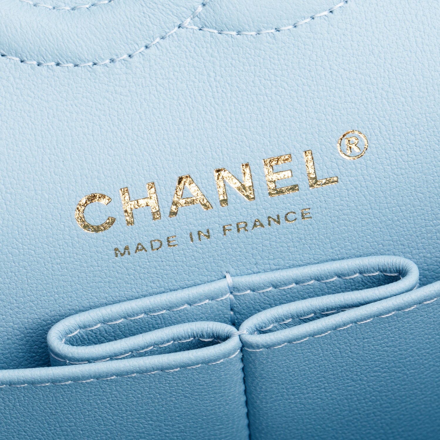 Chanel Light Blue Quilted Caviar Leather Classic Medium Double Flap Bag w/ Box
