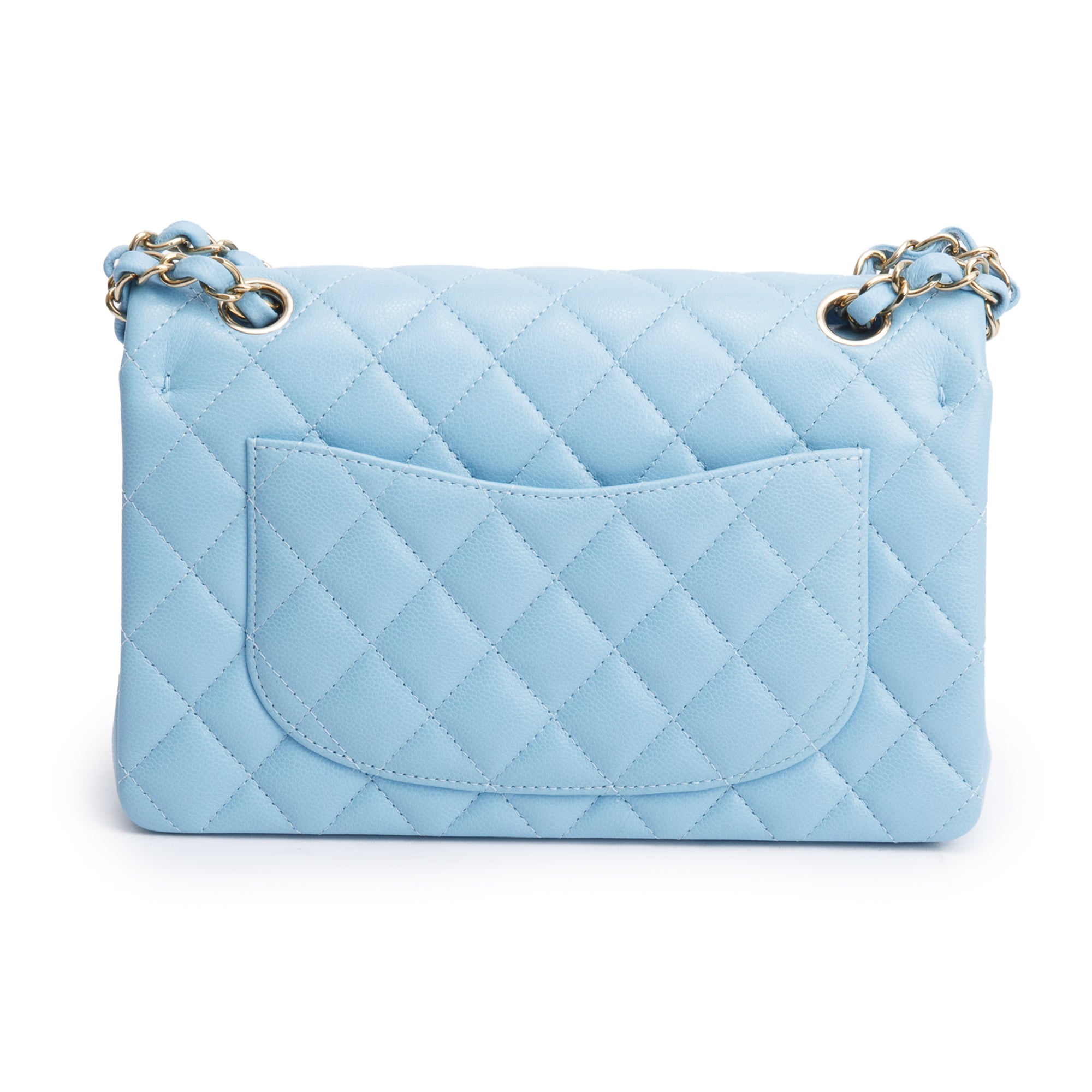 Chanel Light Blue Quilted Caviar Leather Classic Medium Double Flap Bag w/ Box