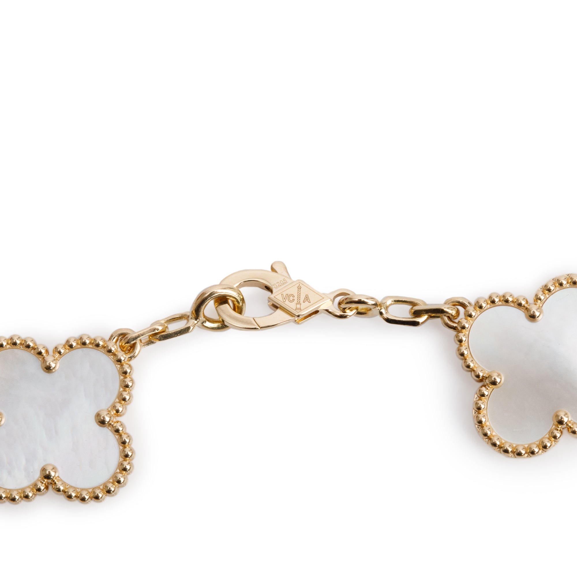 Van Cleef & Arpels 18k Yellow Gold Vintage Alhambra 5 Motif Mother of Pearl Bracelet w/ Box, Receipt & Certificate