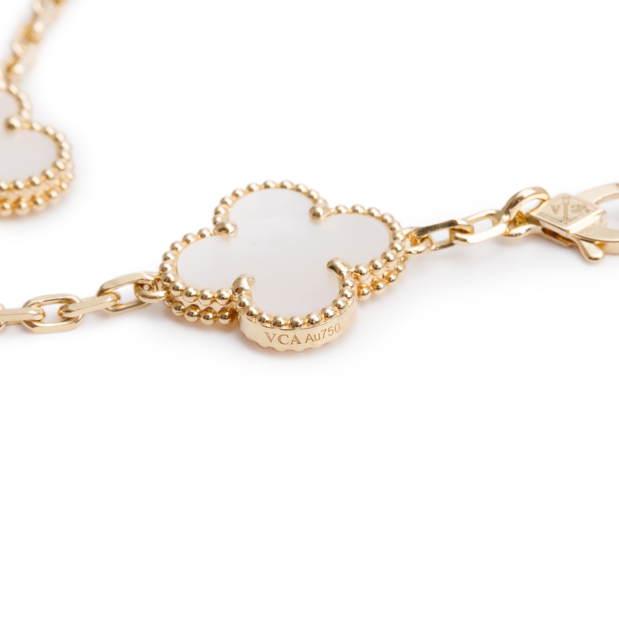Van Cleef & Arpels 18k Yellow Gold Vintage Alhambra 5 Motif Mother of Pearl Bracelet w/ Box, Receipt & Certificate