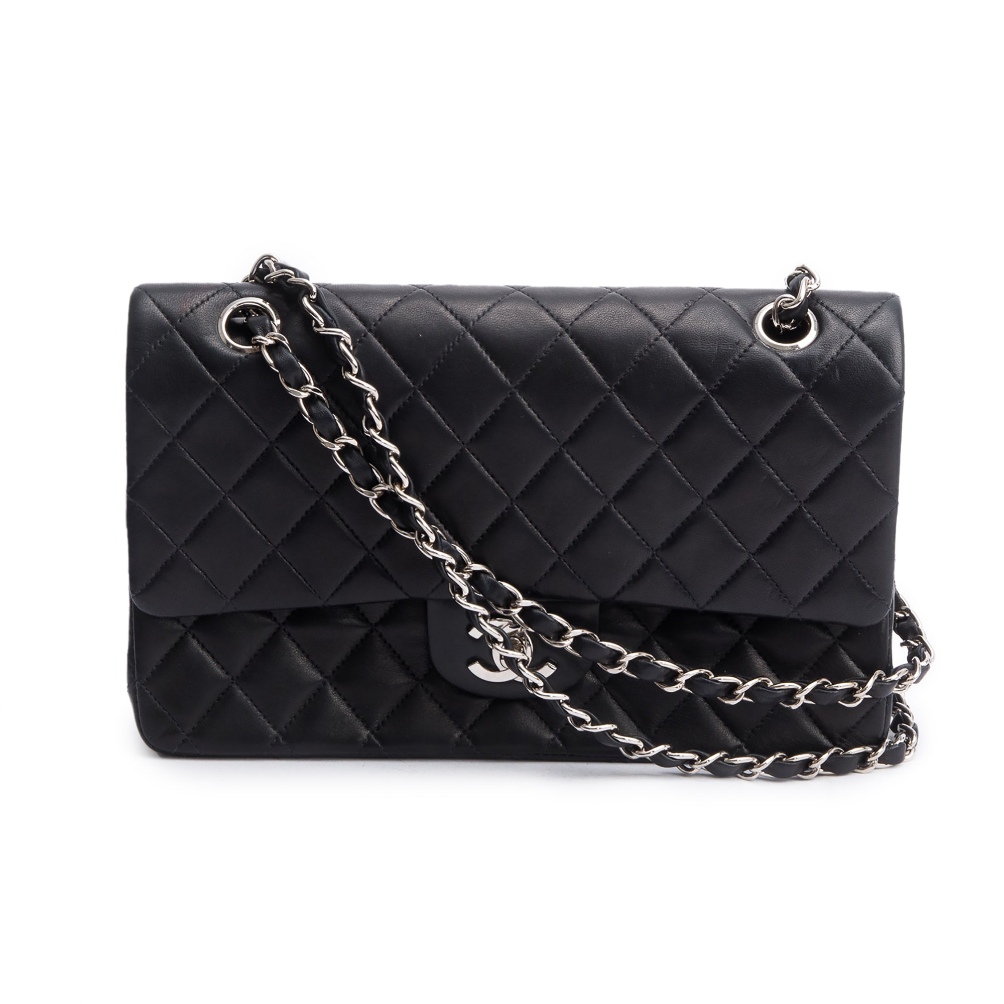 Chanel Vintage Black Quilted Lambskin Leather Classic Medium Double Flap Bag