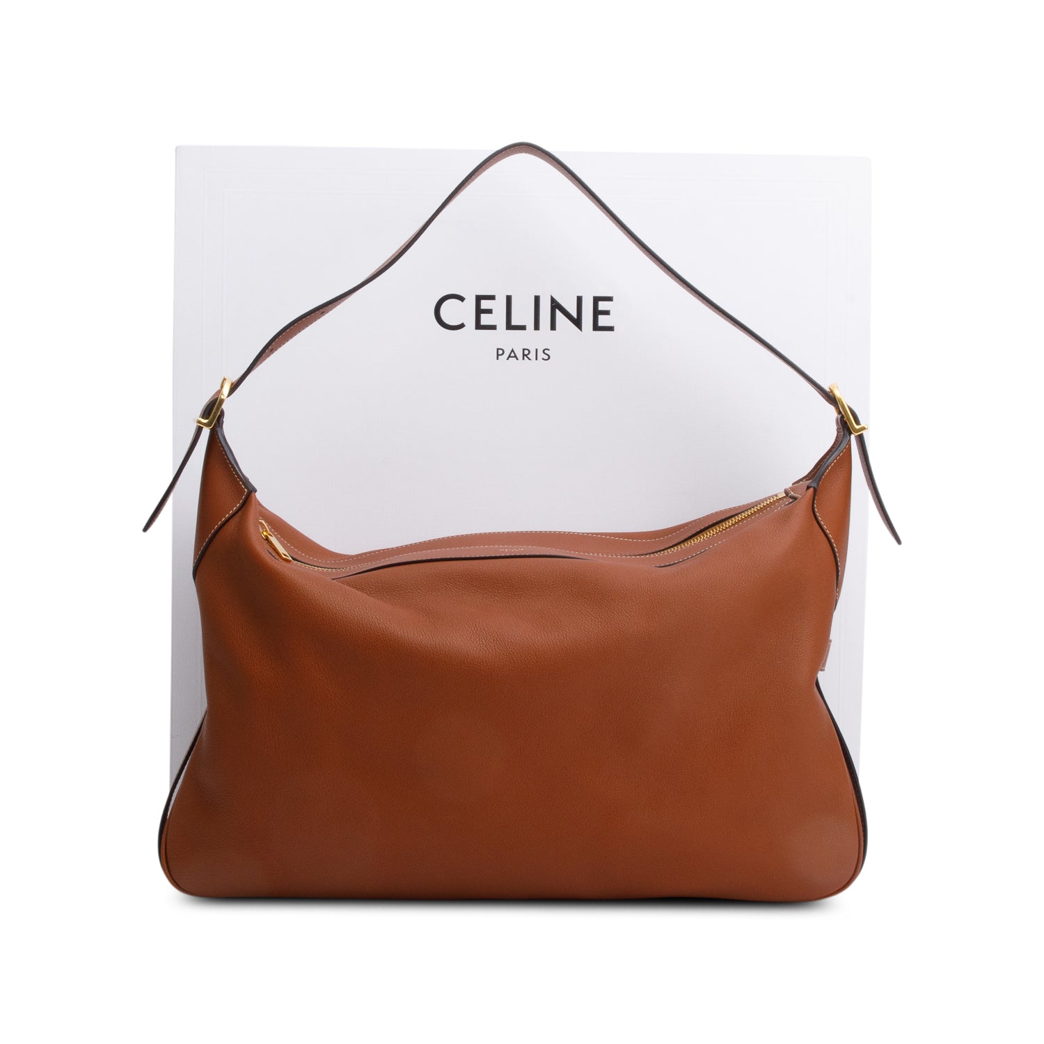 Celine 2023 Brown Supple Calfskin Leather Large Romy Hobo Bag w/ Box & Receipt