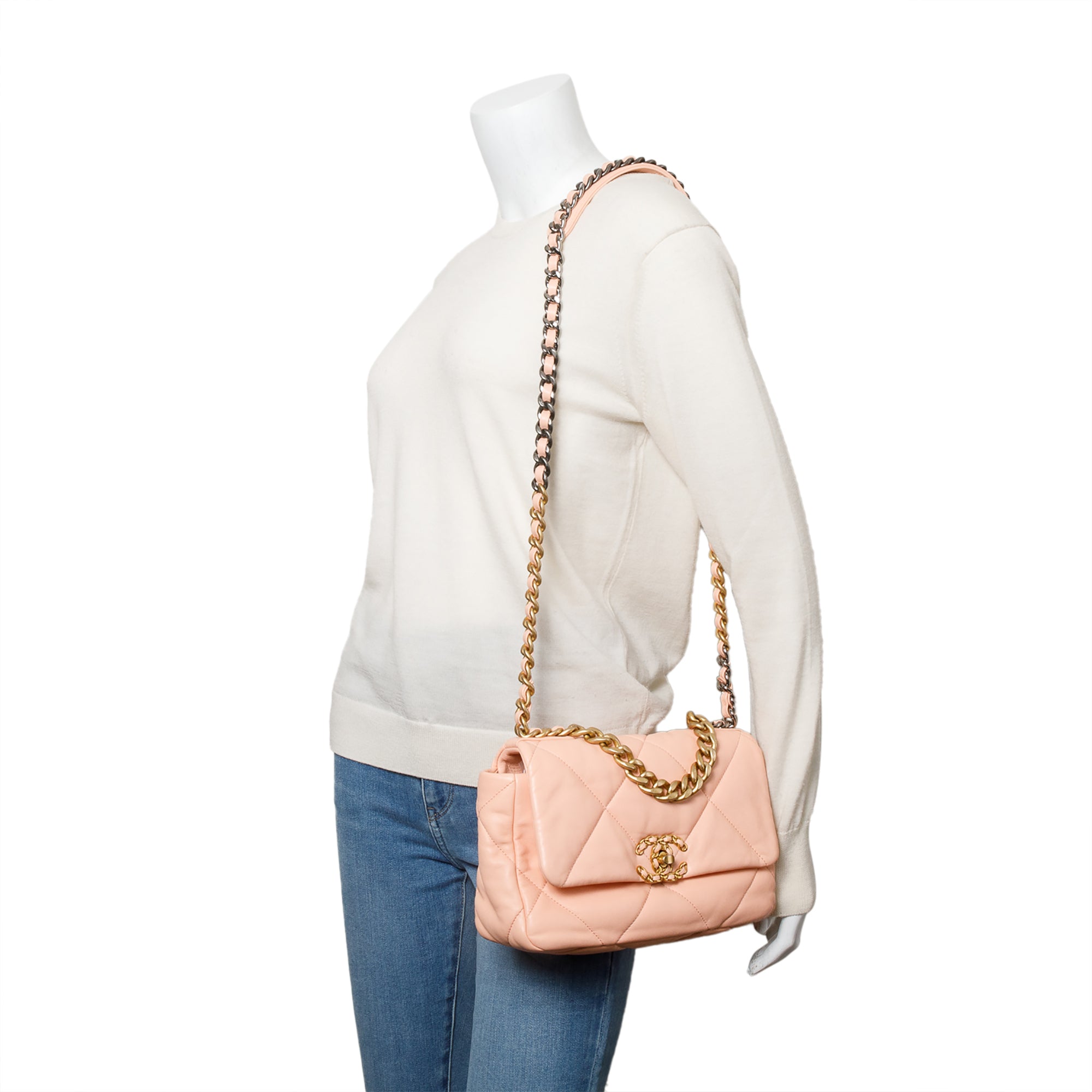 Chanel Peach Lambskin Leather Medium 19 Flap Bag