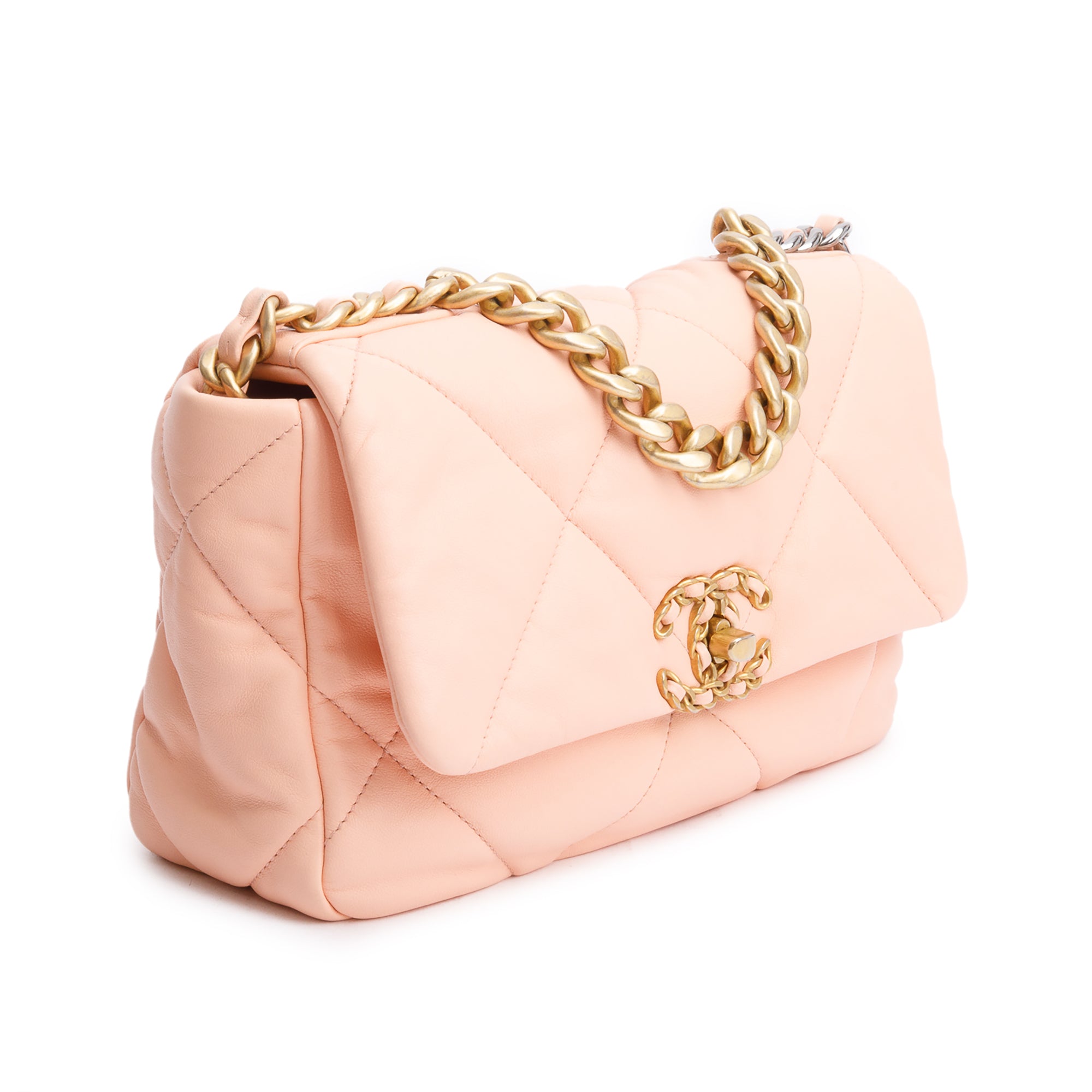 Chanel Peach Lambskin Leather Medium 19 Flap Bag